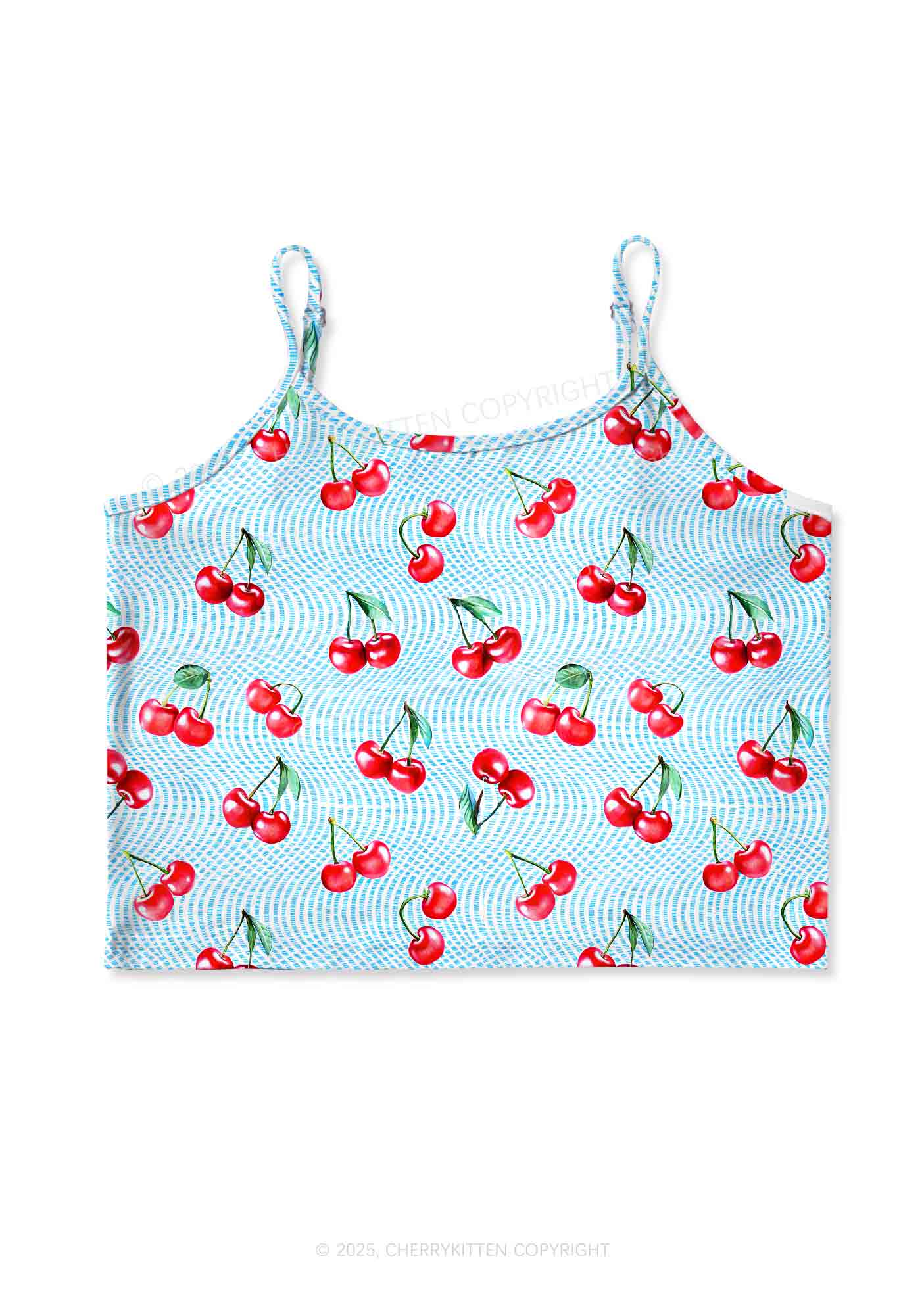 Blue Cherry Y2K Print Cami Crop Top Cherrykitten