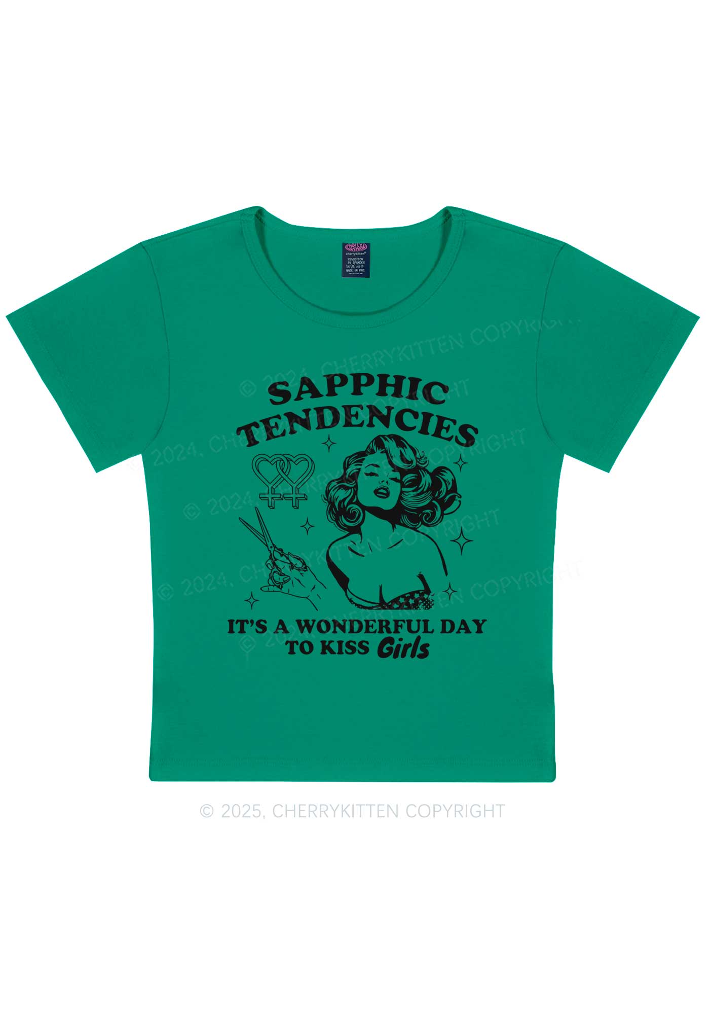 Sapphic Tendencies Kiss Girls Y2K Baby Tee Cherrykitten