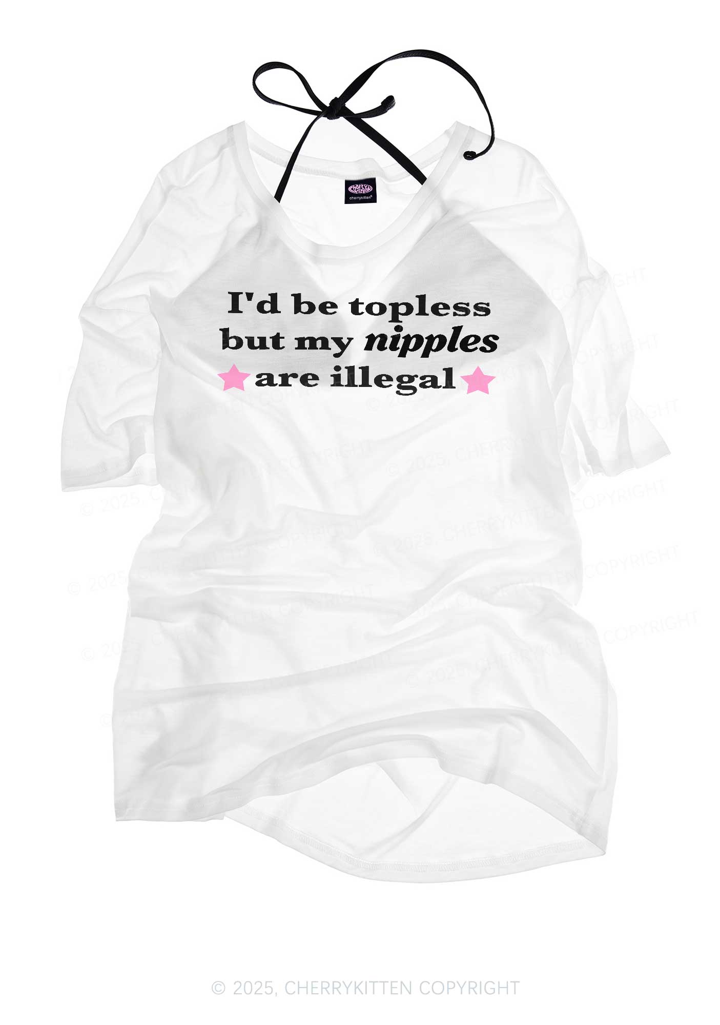 Nixxles Are Illegal Y2K Sheer Boyfriend Tee Cherrykitten