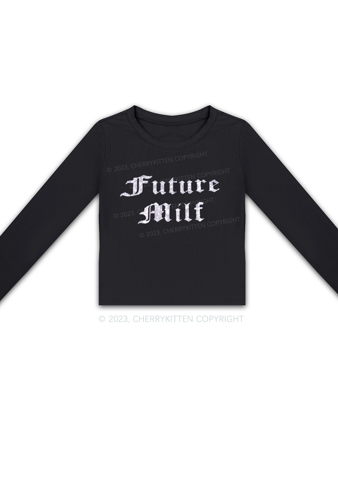 Silver Glitter Future Mxxf Y2K Long Sleeve Crop Top Cherrykitten