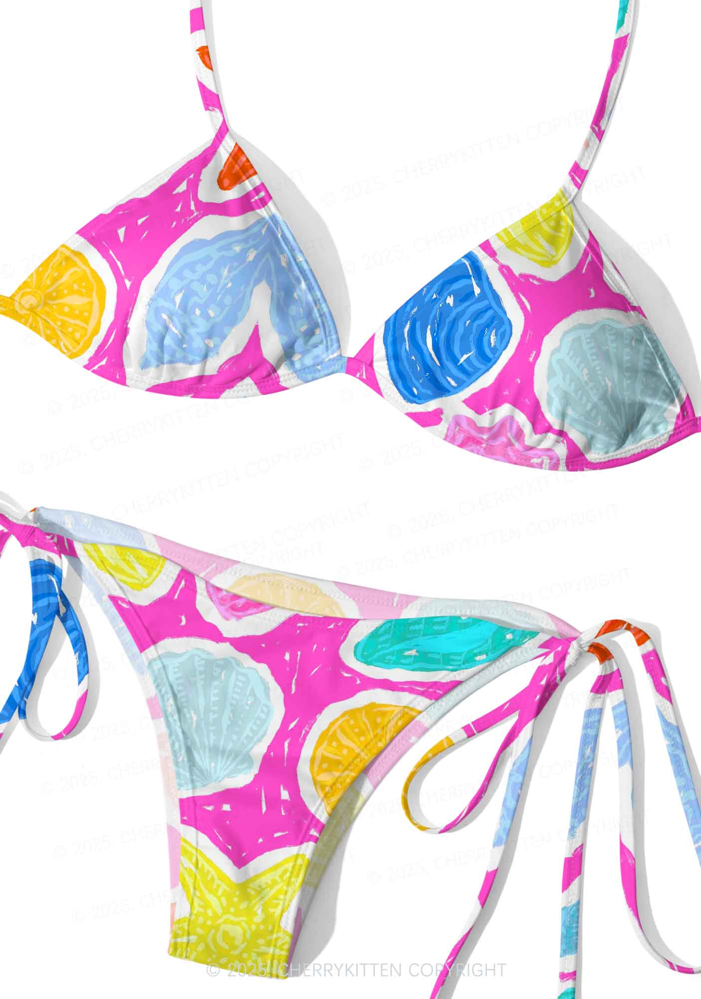 Colorful Seashell Y2K Print Bikini Set Cherrykitten