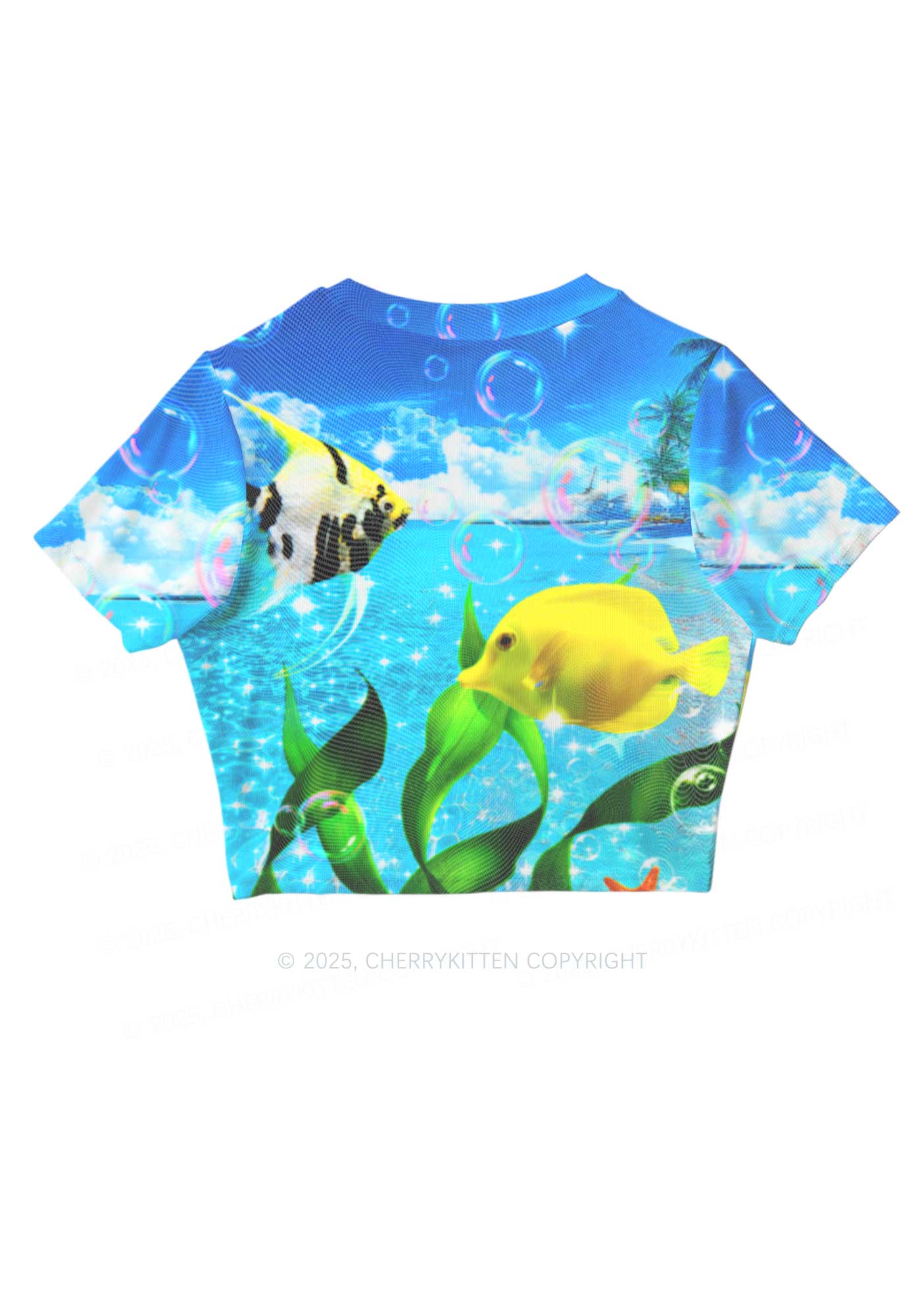 Tropical Fish Y2K Mesh Crop Top Cherrykitten