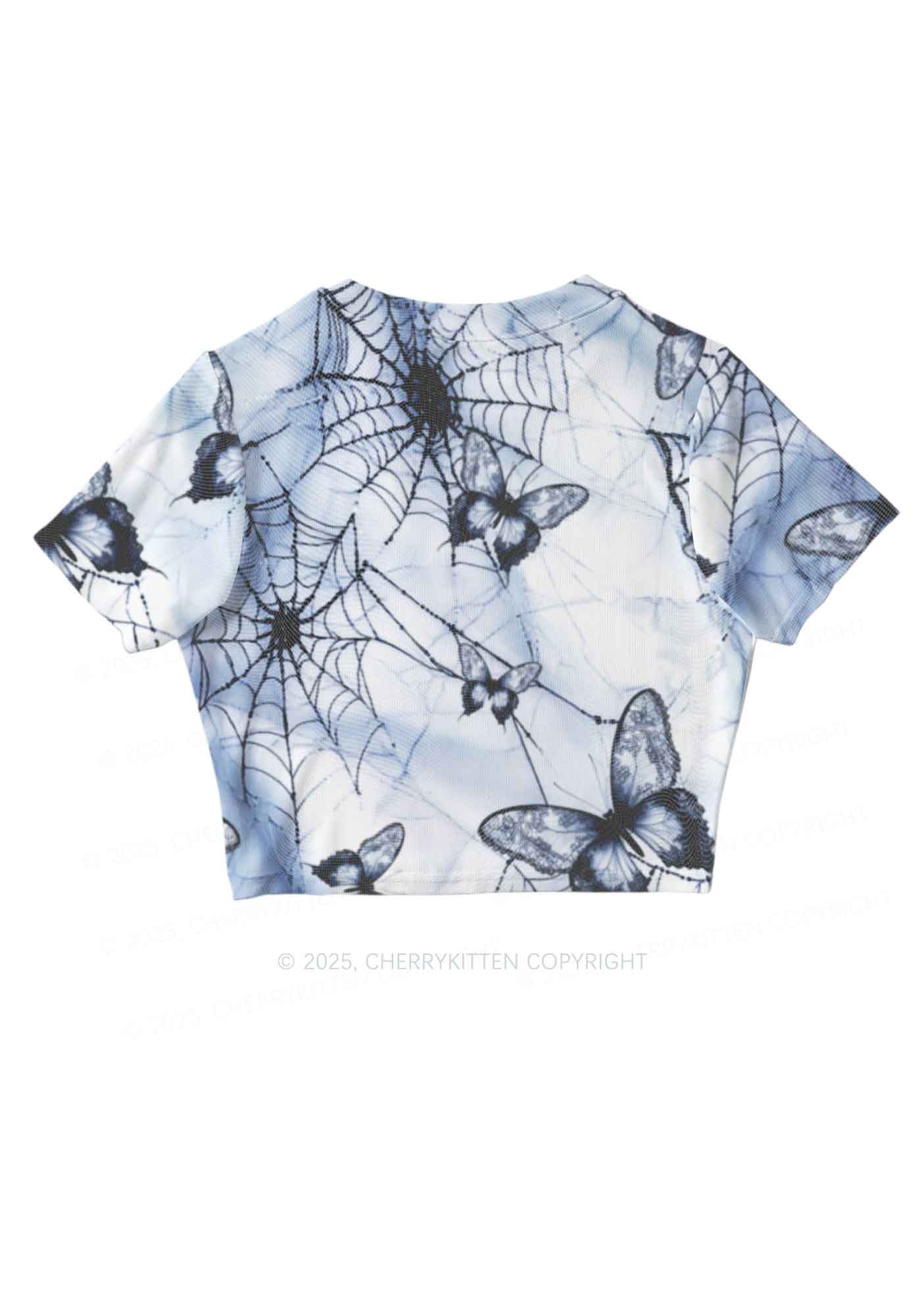 Web And Butterflies Y2K Mesh Crop Top Cherrykitten