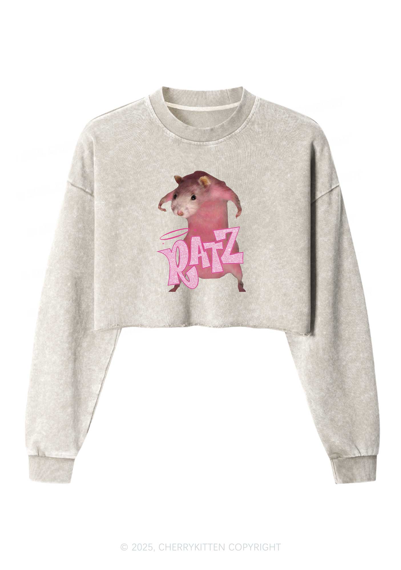 Pink Ratz Y2K Crop Washed Sweatshirts Cherrykitten