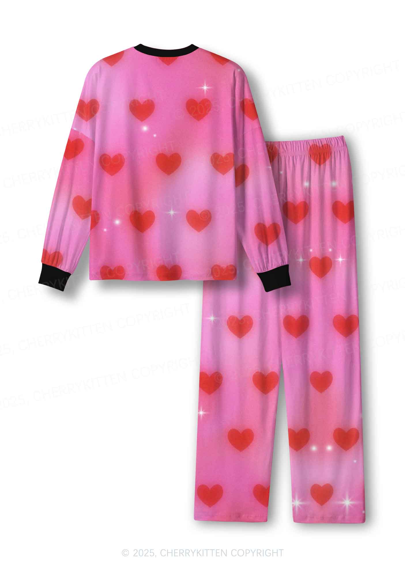 Shiny Love Y2K Print Long Sleeve Pajama Set Cherrykitten