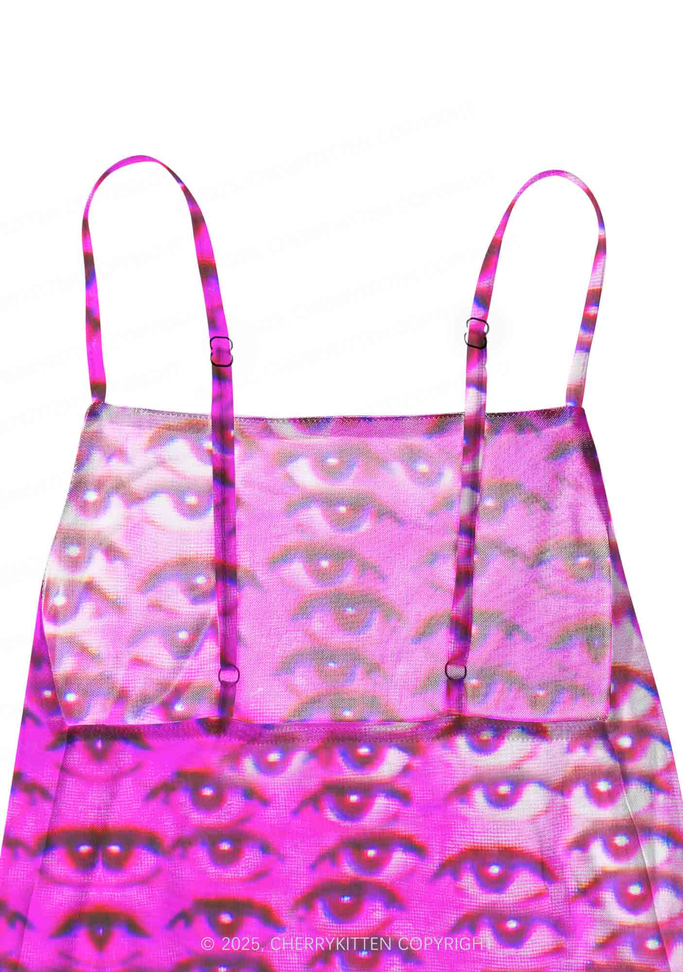 Halloween Pink Eyes Y2K Mesh Slip Dress Cherrykitten