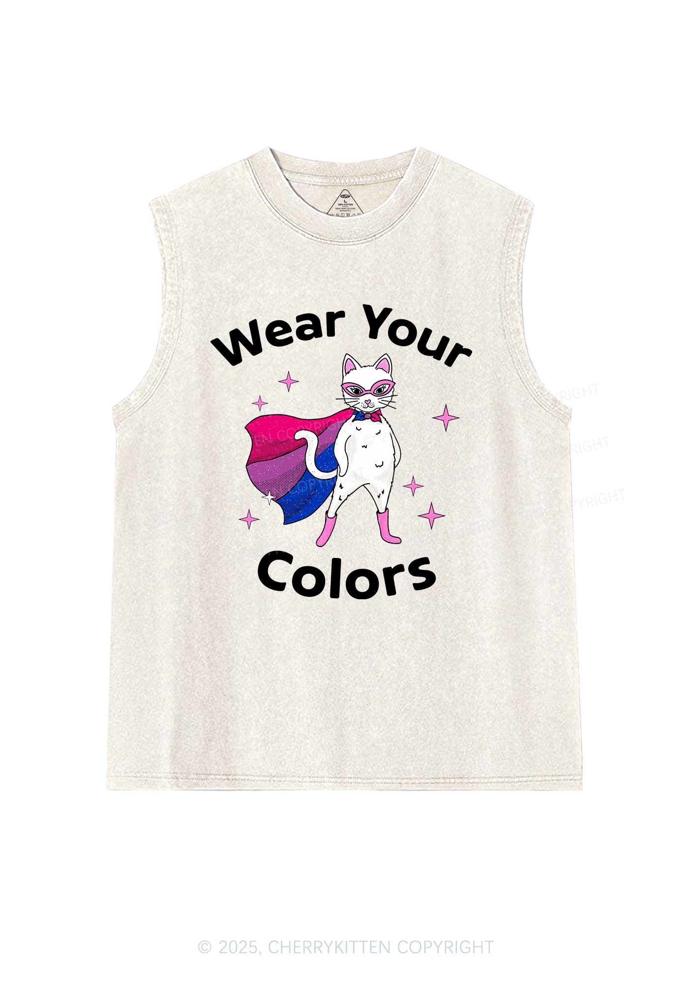 Bisexual Flag Cat Pride Y2K Washed Muscle Tank Cherrykitten