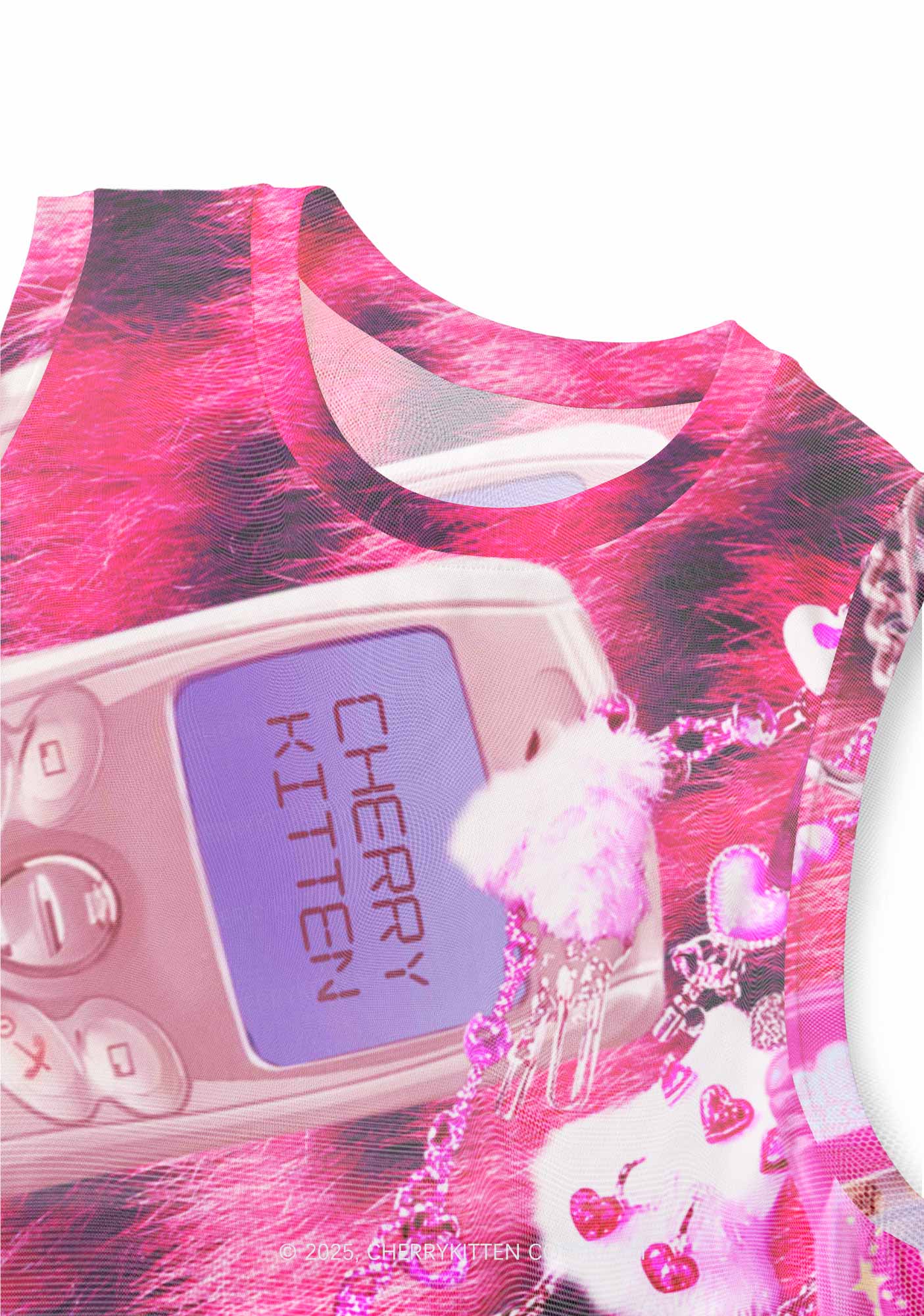 Pink Plush Phone Y2K Mesh Muscle Tank Cherrykitten