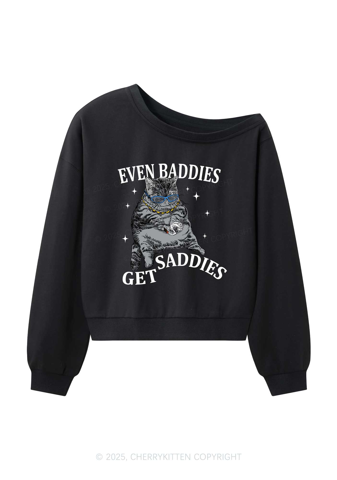 Even Baddies Get Saddies Y2K Off Shoulder Sweatshirts Cherrykitten