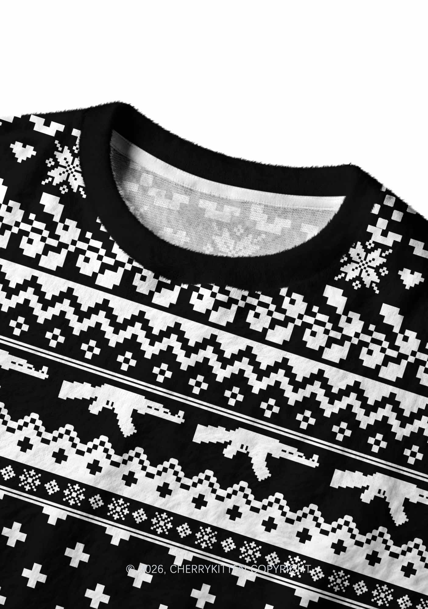 Black Cxxt Y2K Christmas Knit Sweatshirt Cherrykitten