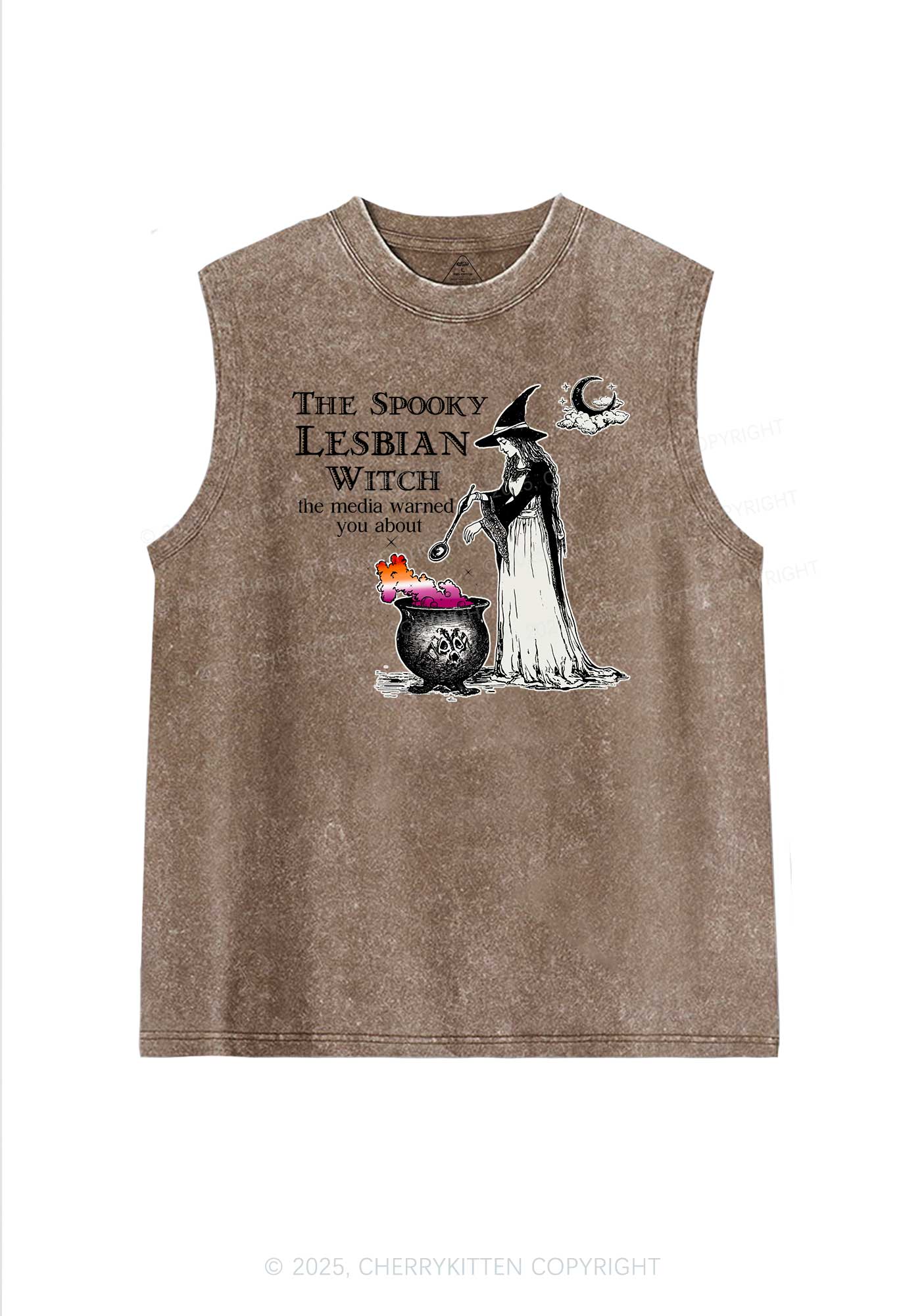 The Spooky Lesbian Witch Pride Y2K Washed Muscle Tank Cherrykitten