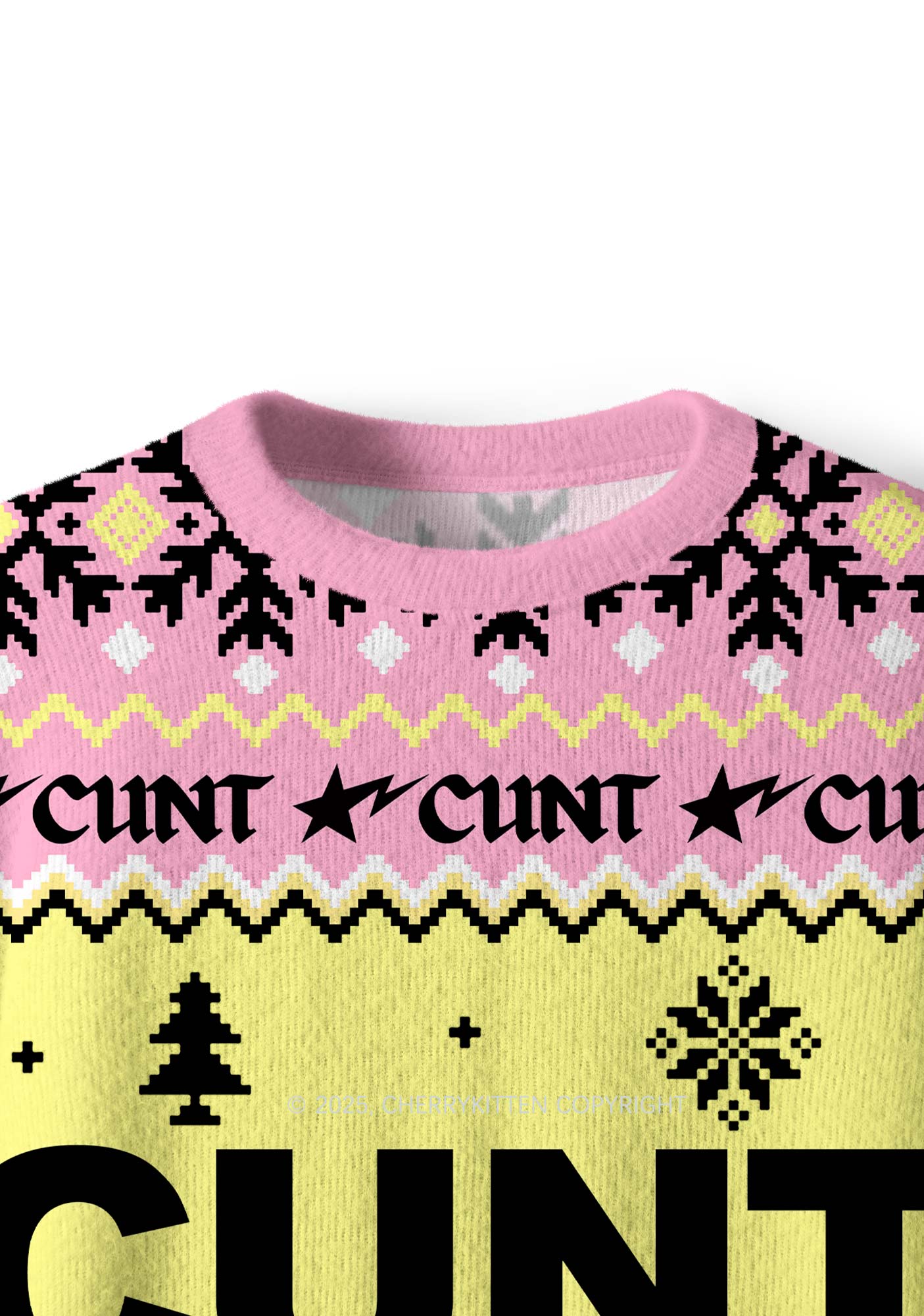 Yellow Cxxt Y2K Christmas Knit Sweatshirt Cherrykitten