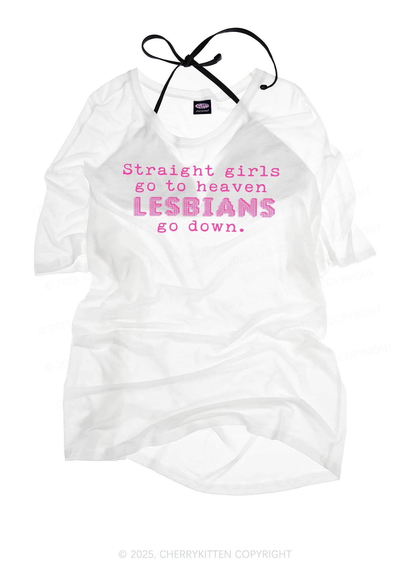 Lesbians Go Down Pride Y2K Sheer Boyfriend Tee Cherrykitten