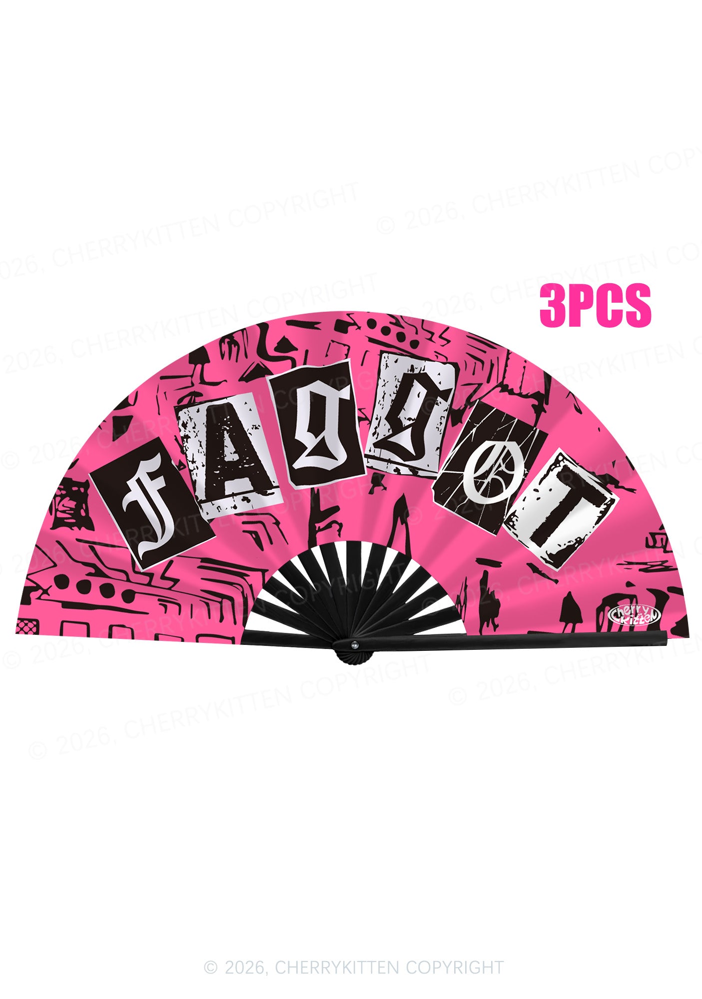Pink Graffiti Faggot Pride Y2K Rave Hand Fan Cherrykitten
