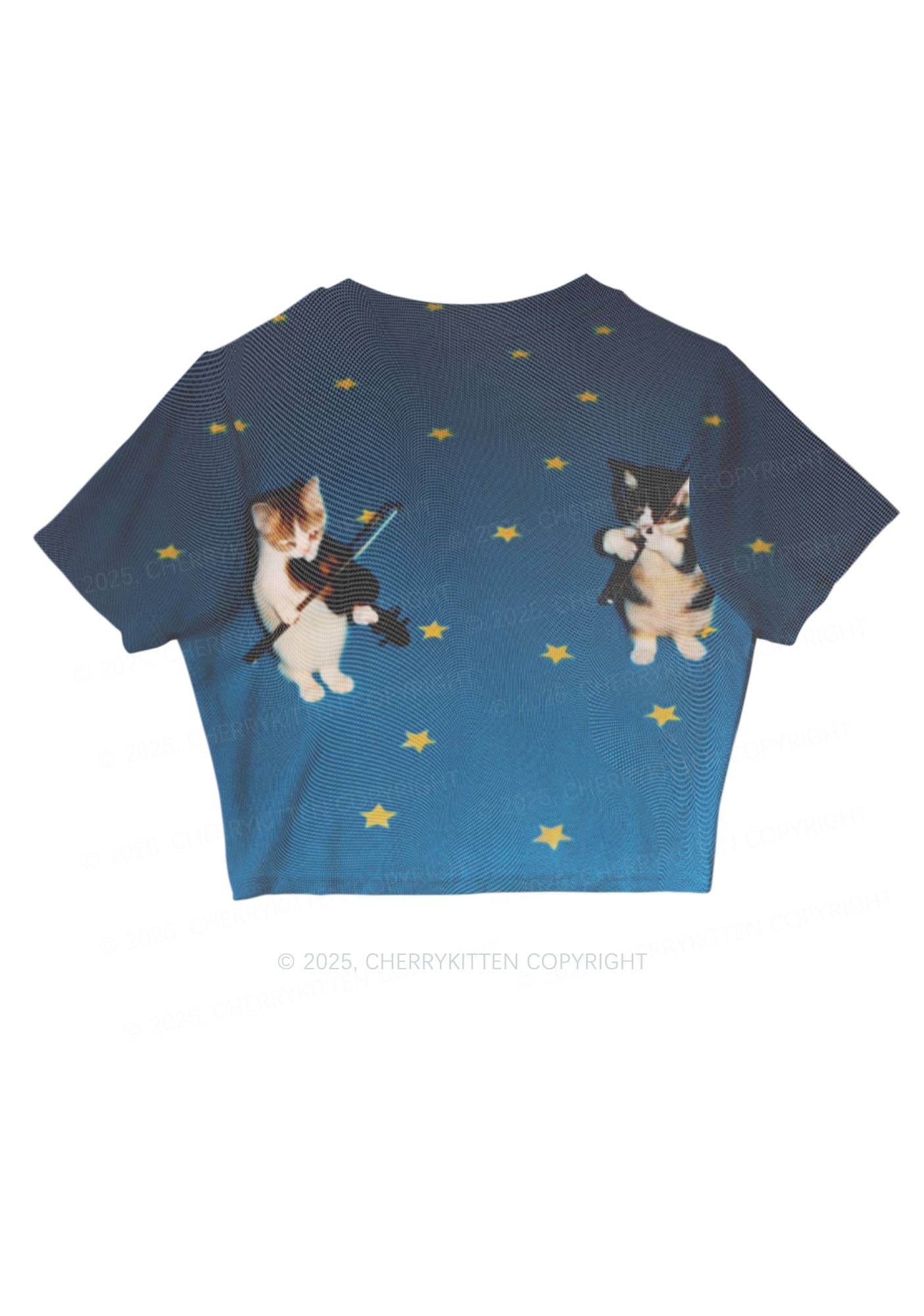 Kitten Violinist Y2K Mesh Crop Top Cherrykitten