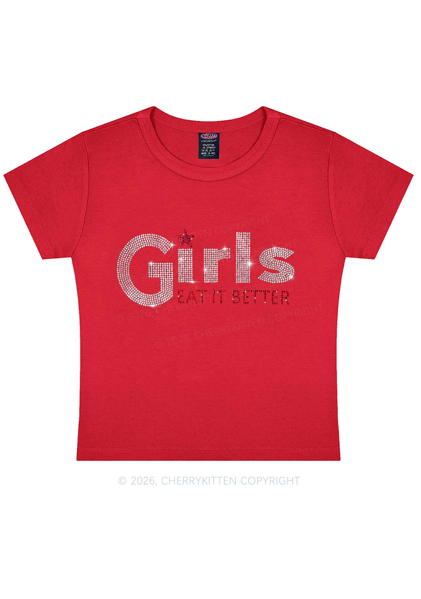 Rhinestone Girls Eat It Better Pride Y2K Baby Tee Cherrykitten