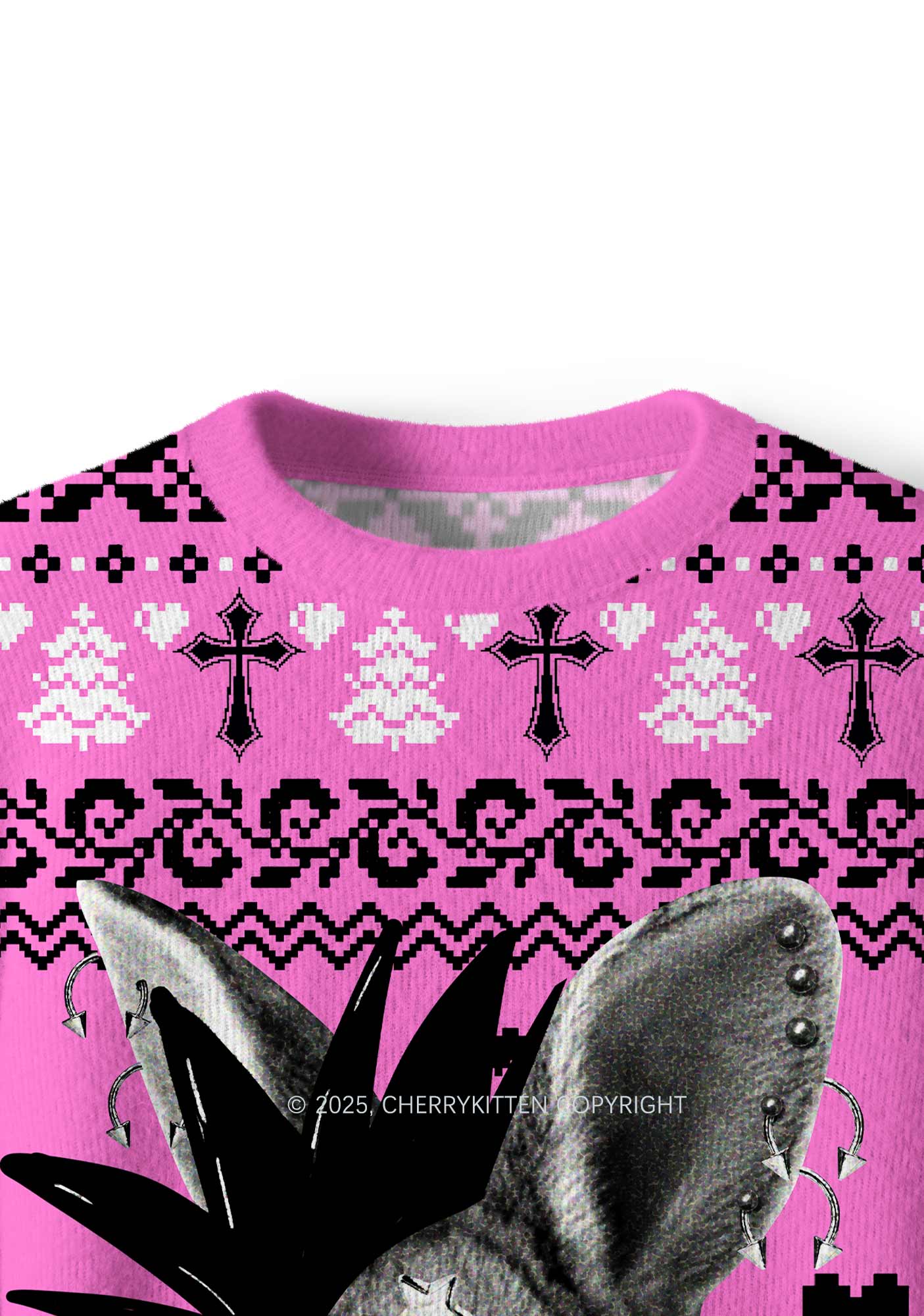 Custom Punk Pet Y2K Christmas Knit Sweatshirt Cherrykitten