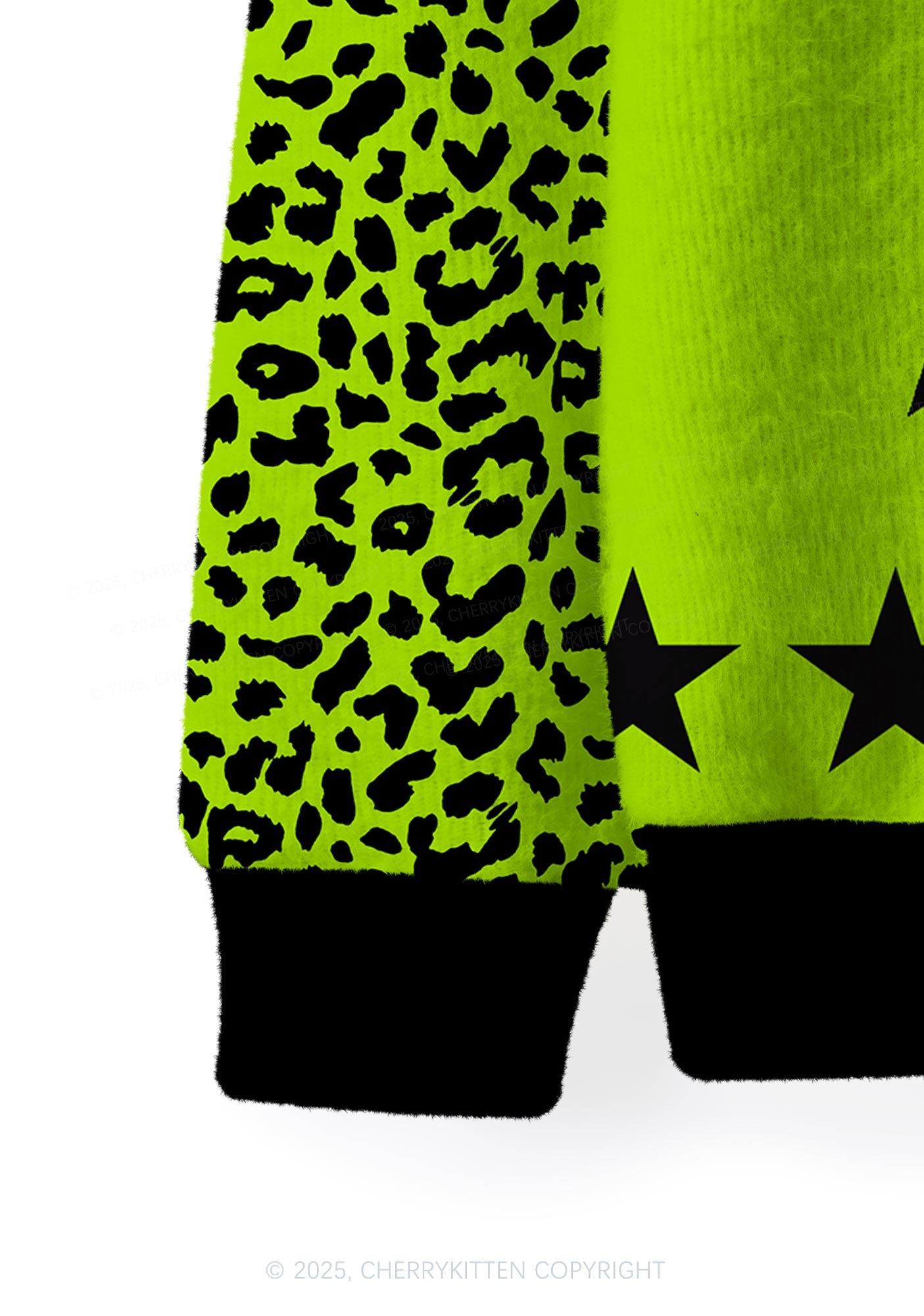 Green Brat Star Y2K Christmas Cardigan Knit Sweatshirt Cherrykitten