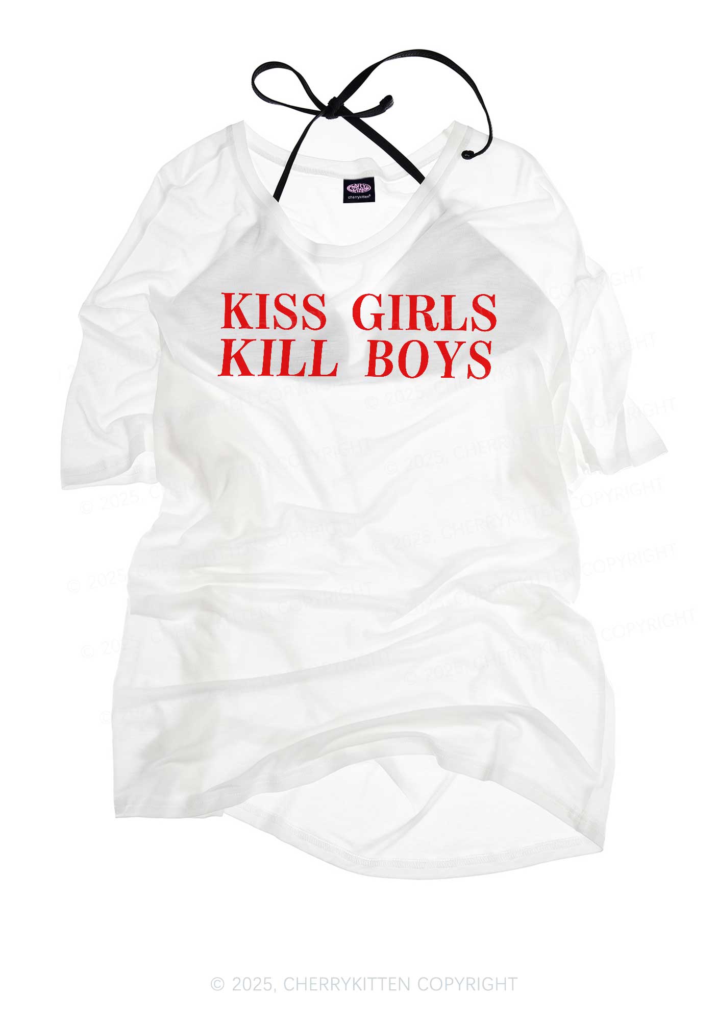 Kiss Girls Pride Y2K Sheer Boyfriend Tee Cherrykitten
