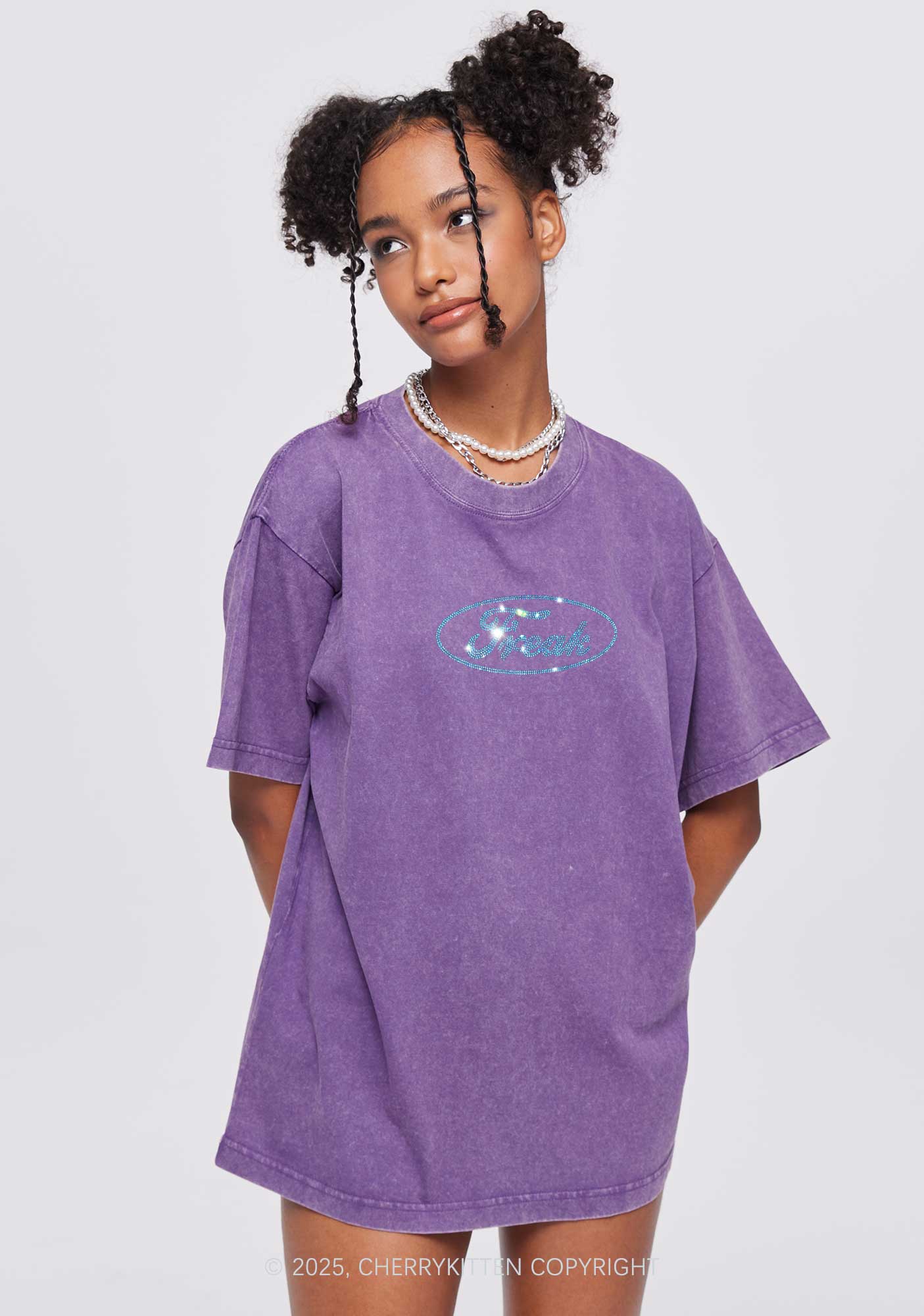 Rhinestone Oval Freak Y2K Shirts Washed Tee Cherrykitten