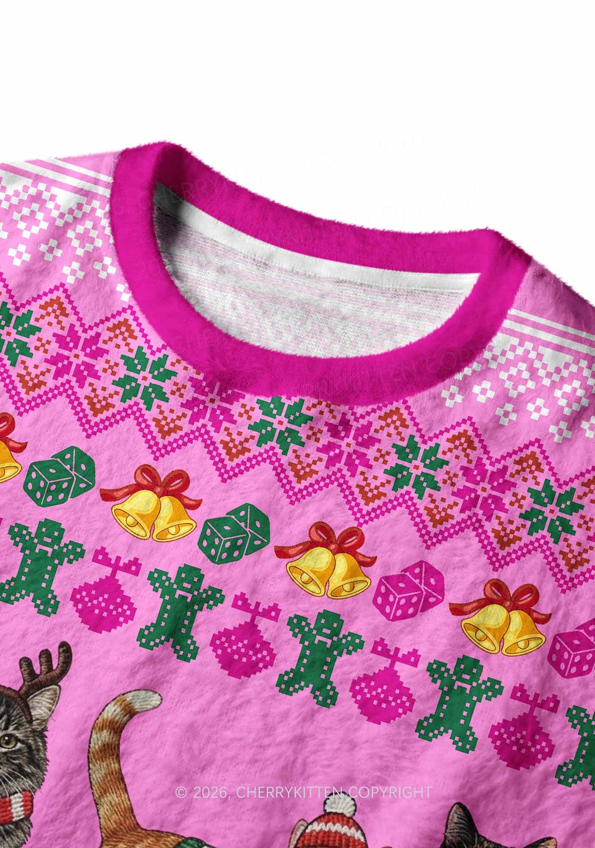 Four Christmas Cats Y2K Knit Sweatshirt Cherrykitten