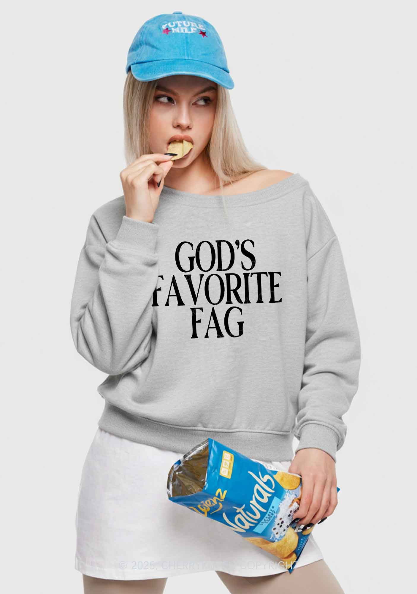 Gods Favorite Fag Pride Y2K Off Shoulder Sweatshirts Cherrykitten