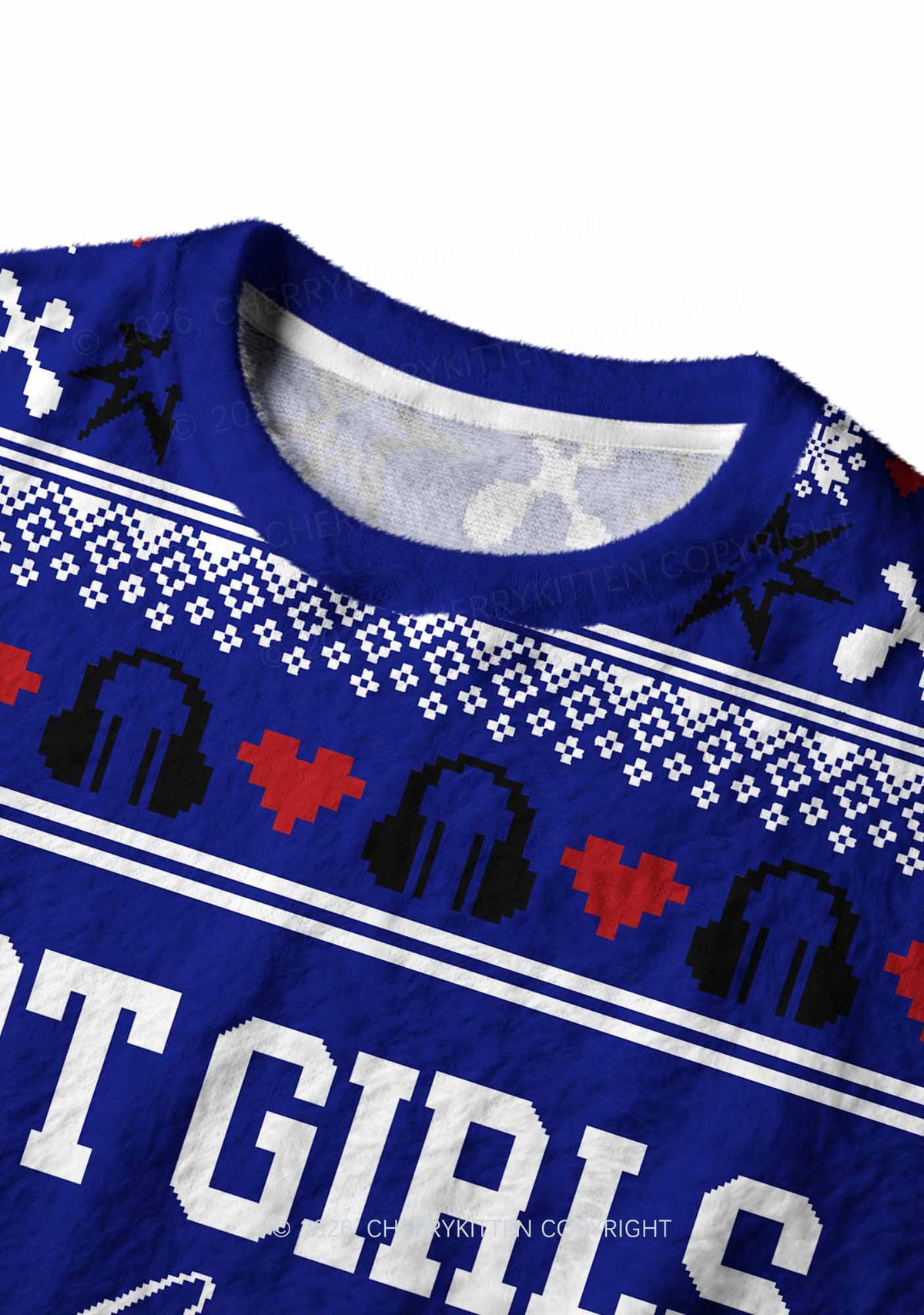 Hot Girls Love Techno Y2K Christmas Knit Sweatshirt Cherrykitten