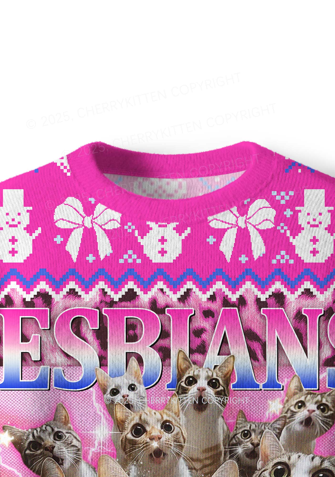 Lesbians Eat What Cat Pride Y2K Christmas Knit Sweatshirt Cherrykitten