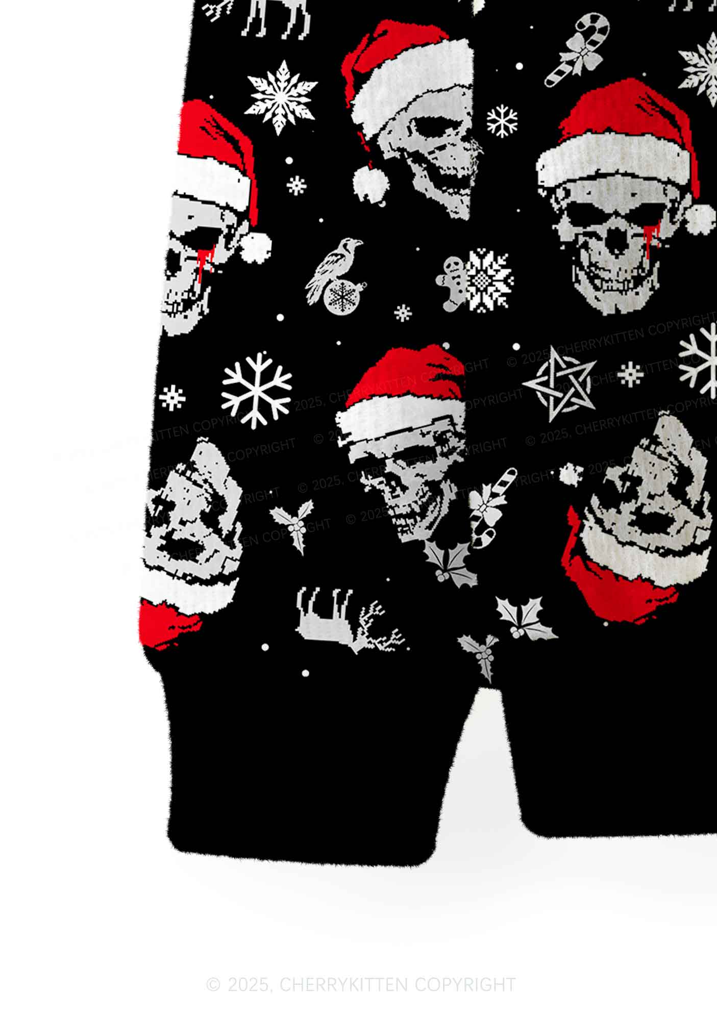 Skull Santa Y2K Christmas Cardigan Knit Sweatshirt Cherrykitten
