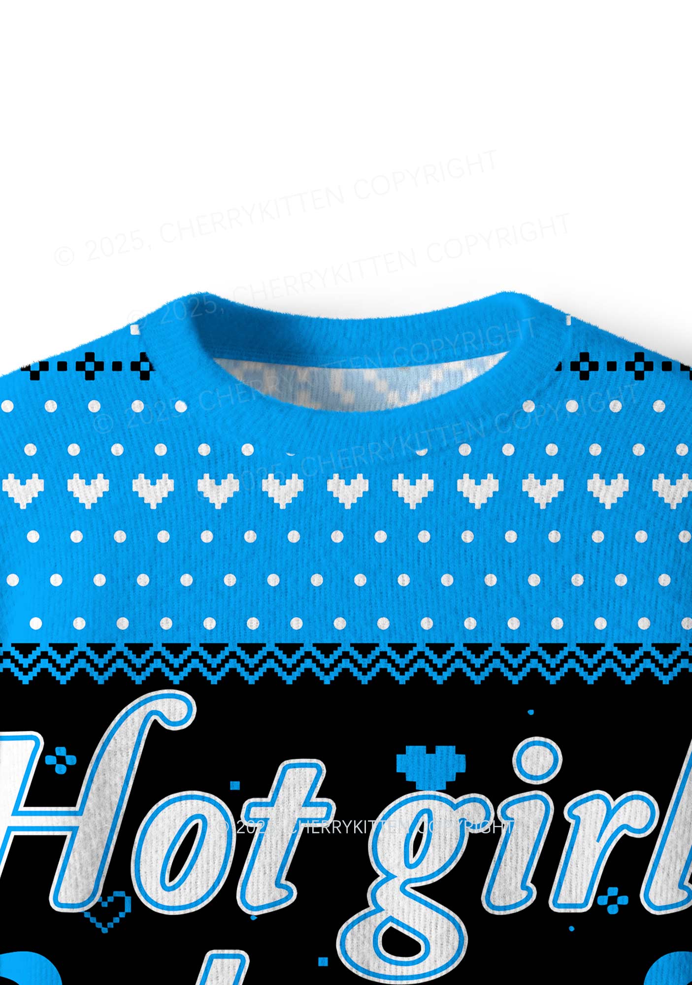 Blue Hot Girls Love Techno Y2K Christmas Knit Sweatshirt Cherrykitten