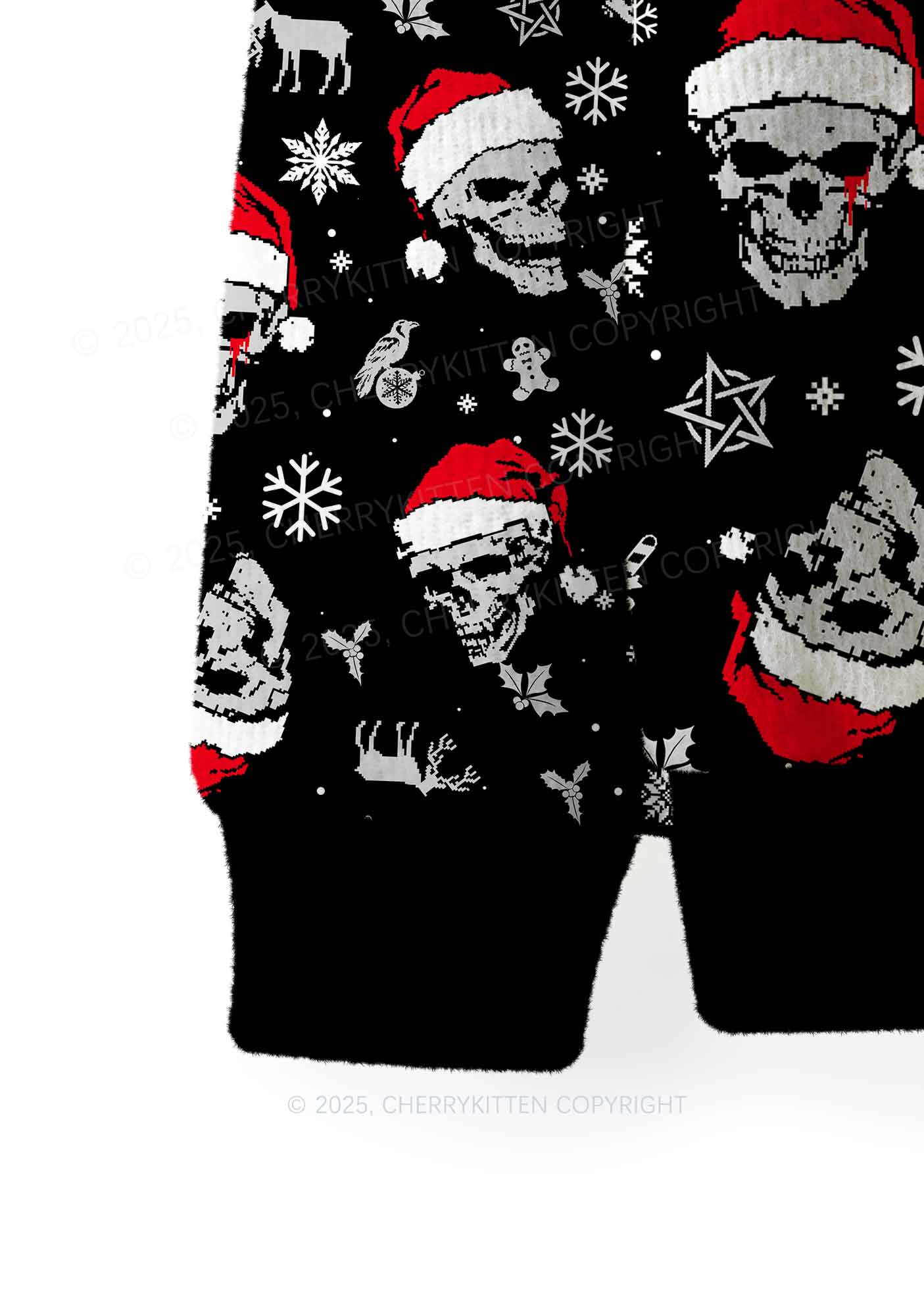 Skull Santa Y2K Christmas Knit Sweatshirt Cherrykitten