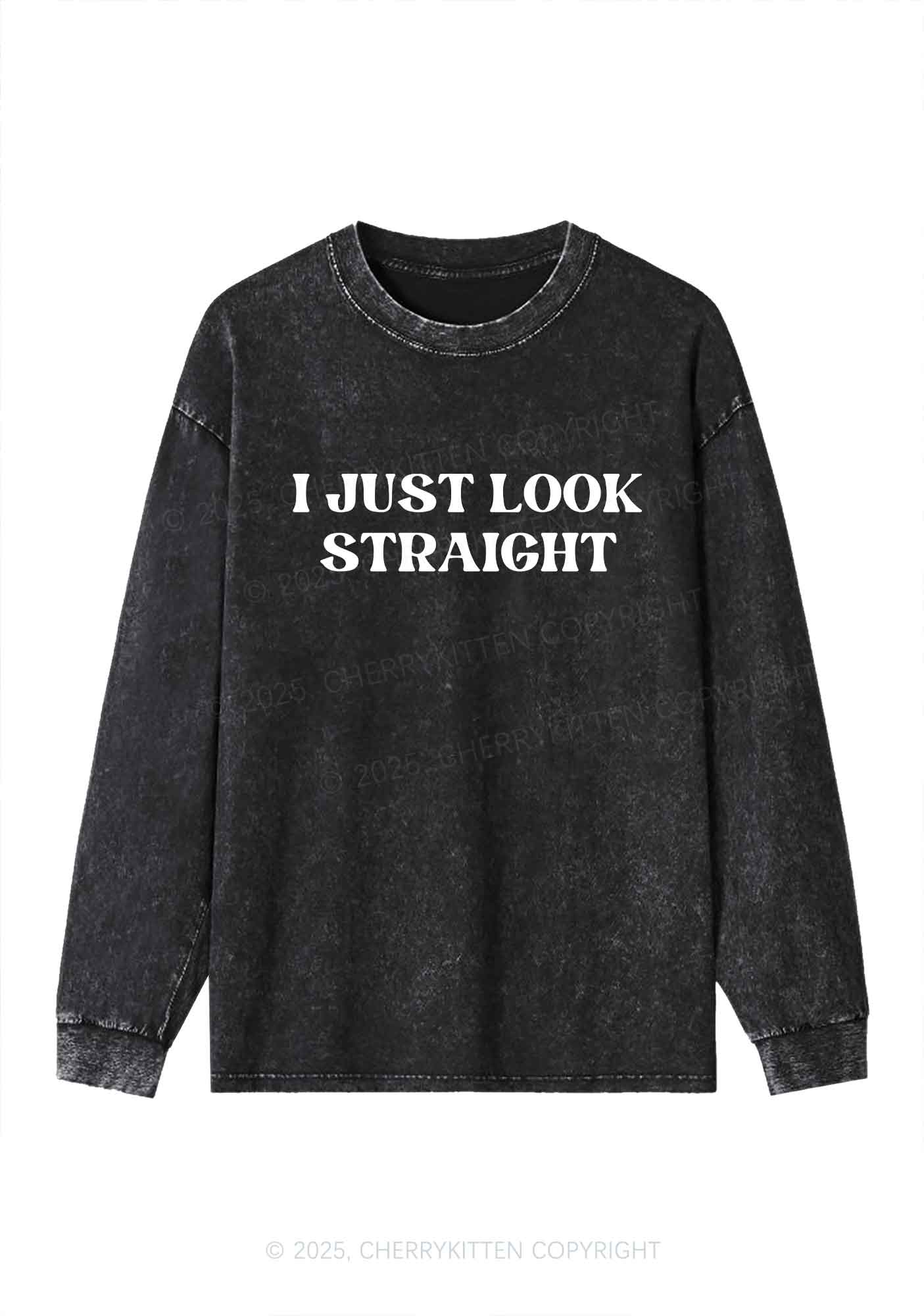 I Just Look Straight Y2K Washed Long Sleeves Cherrykitten