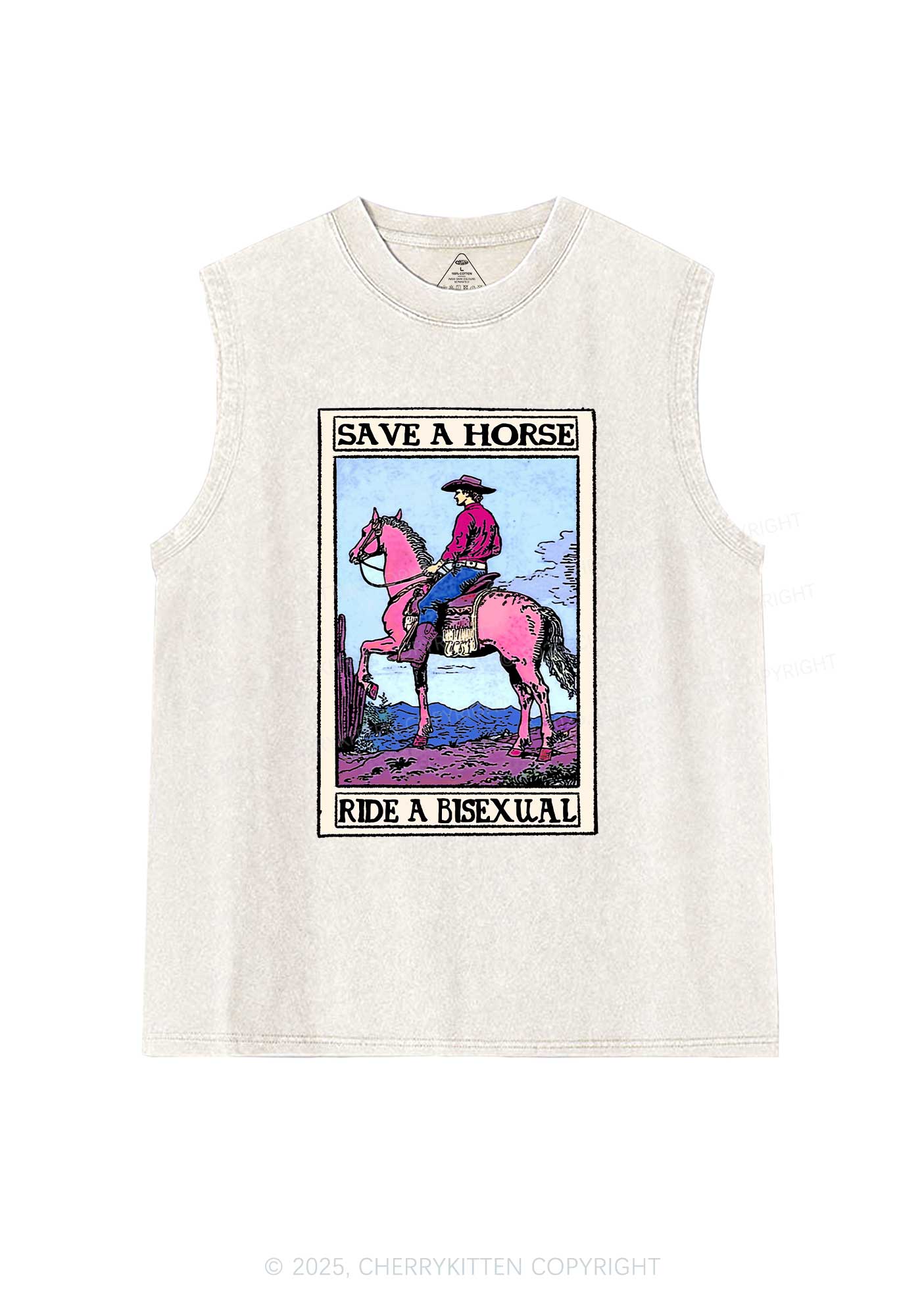Save Horse Ride Bisexual Pride Y2K Washed Muscle Tank Cherrykitten