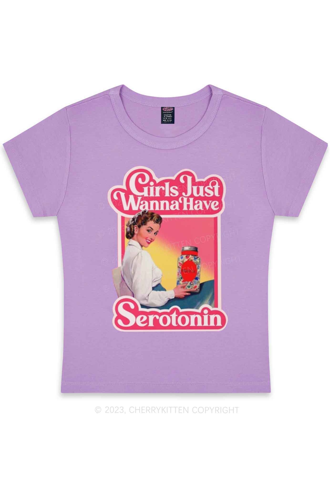 Girls Just Wanna Have Serotonin Y2K Baby Tee Cherrykitten