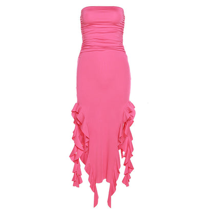 Solid Color Strapless Y2K Irregular Dress Cherrykitten