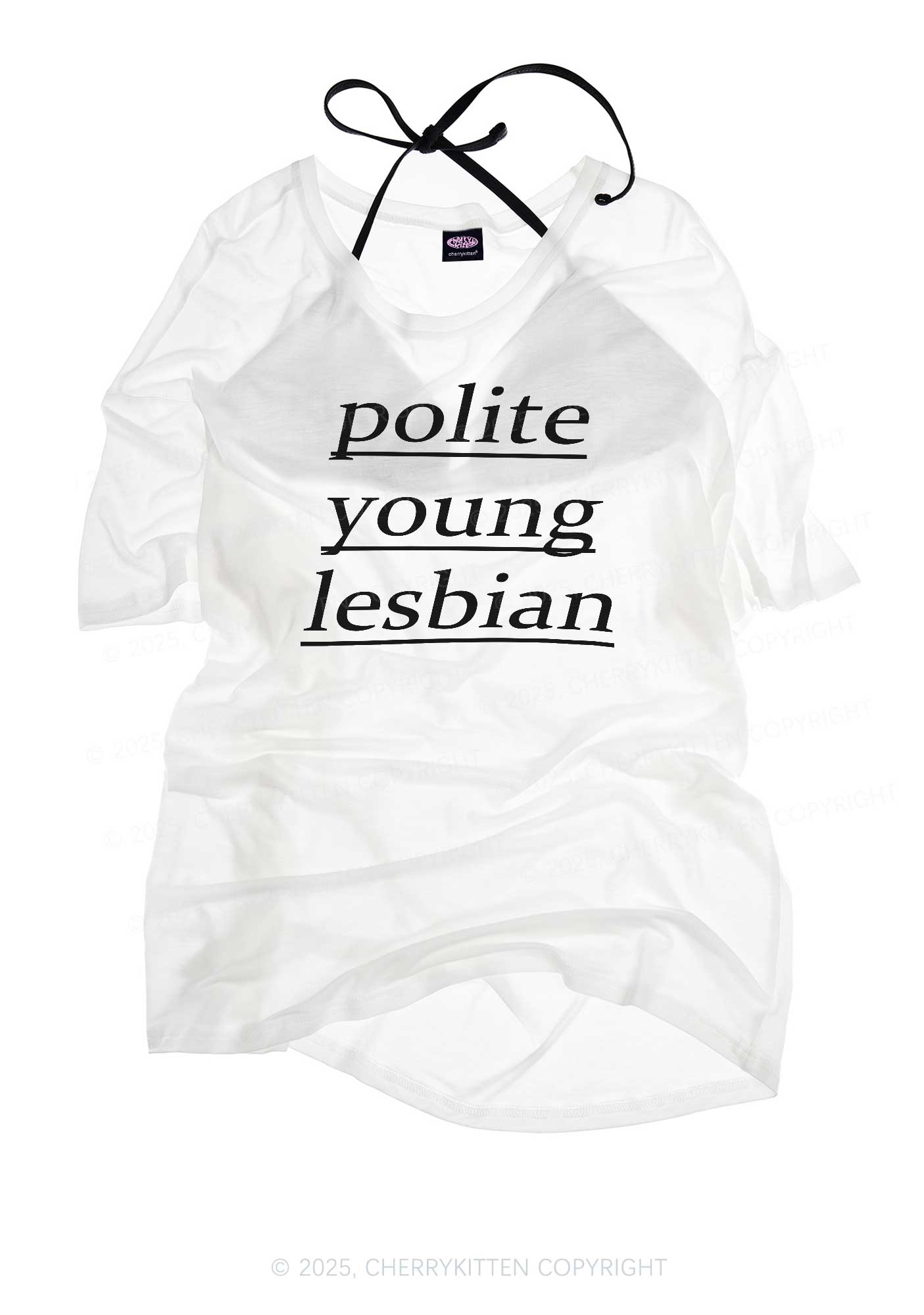 Polite Young Lesbian Pride Y2K Sheer Boyfriend Tee Cherrykitten