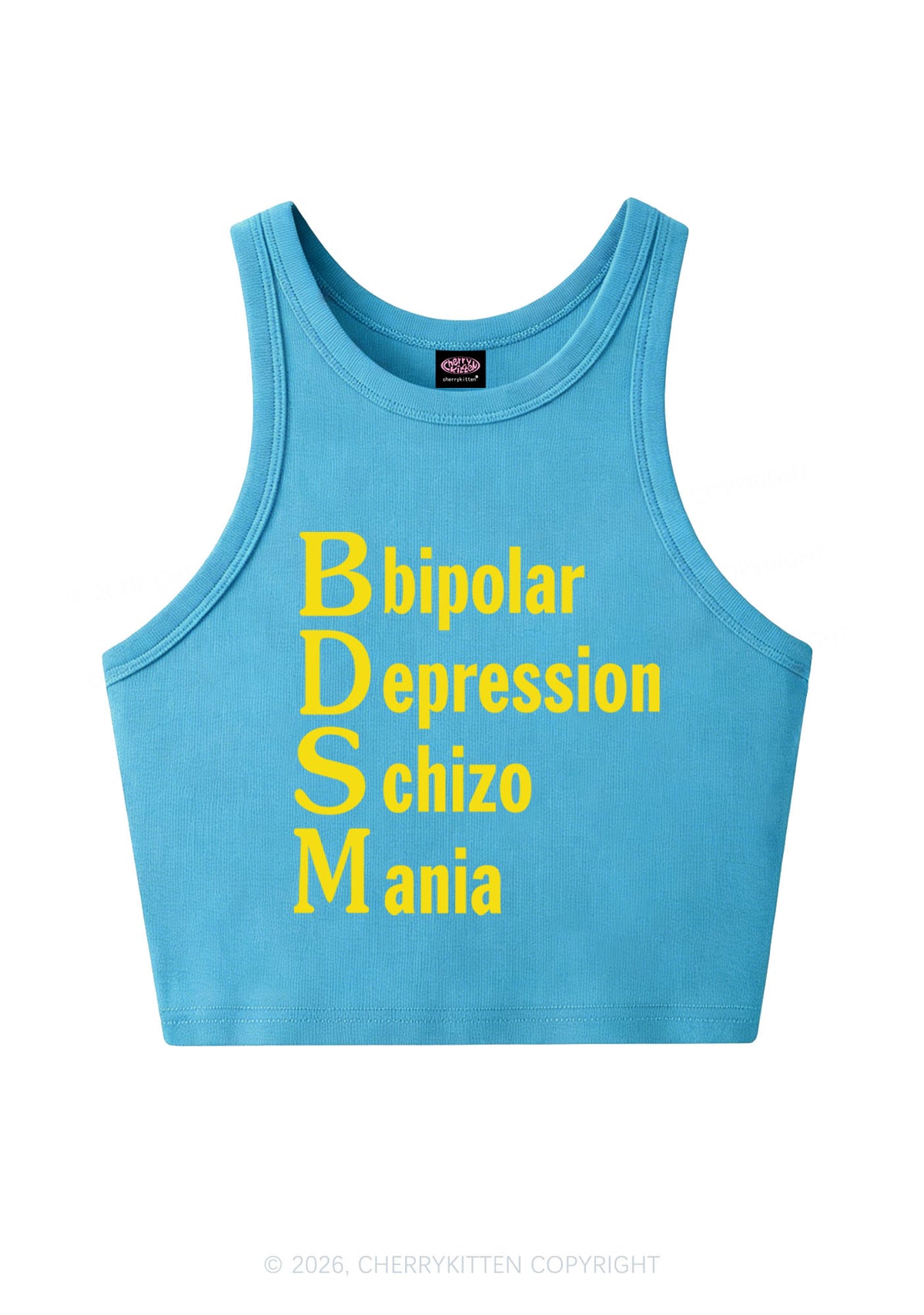 Bipolar Depression Schizo Mania Y2K Crop Tank Top Cherrykitten