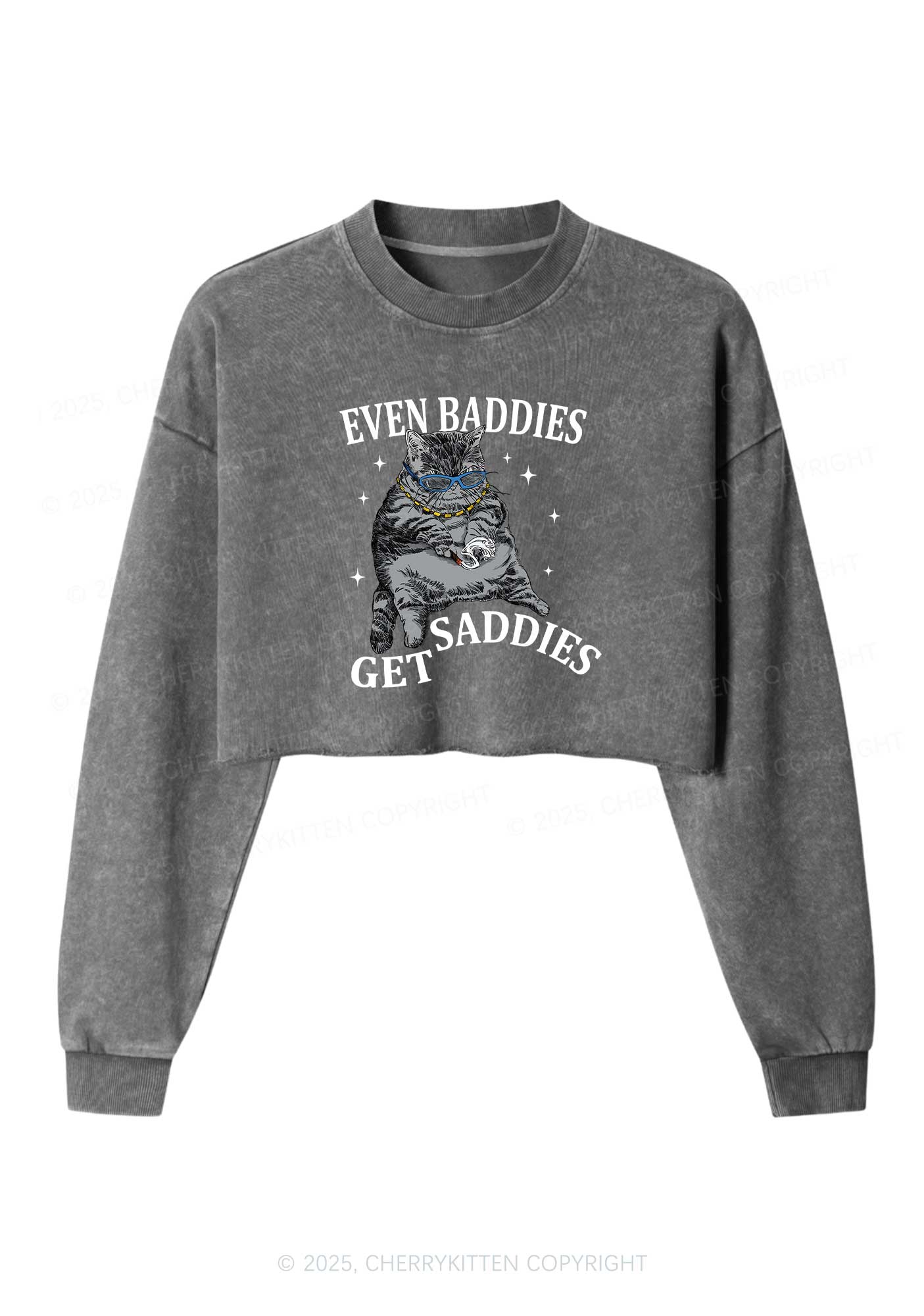 Even Baddies Get Saddies Y2K Crop Washed Sweatshirts Cherrykitten