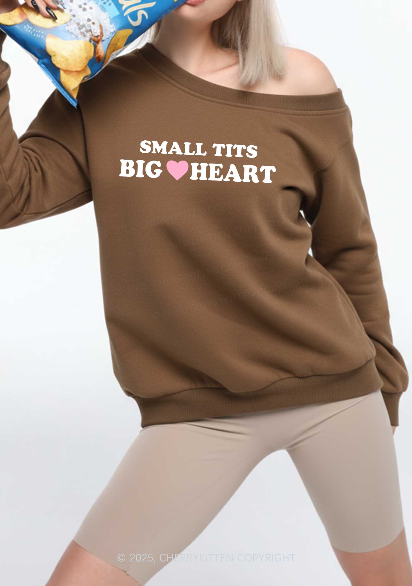 Small But Big Heart Y2K Off Shoulder Sweatshirts Cherrykitten