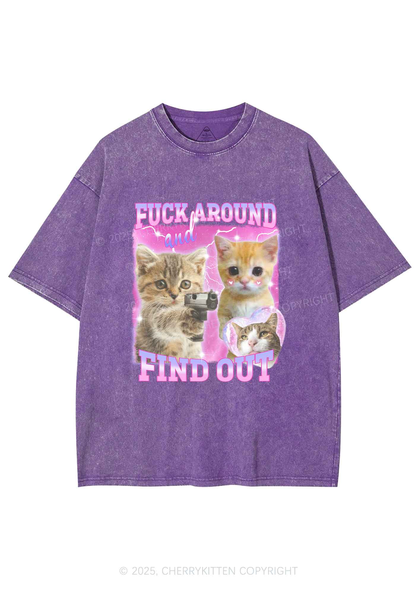 Fxxk Around Cats Y2K Shirts Washed Tee Cherrykitten
