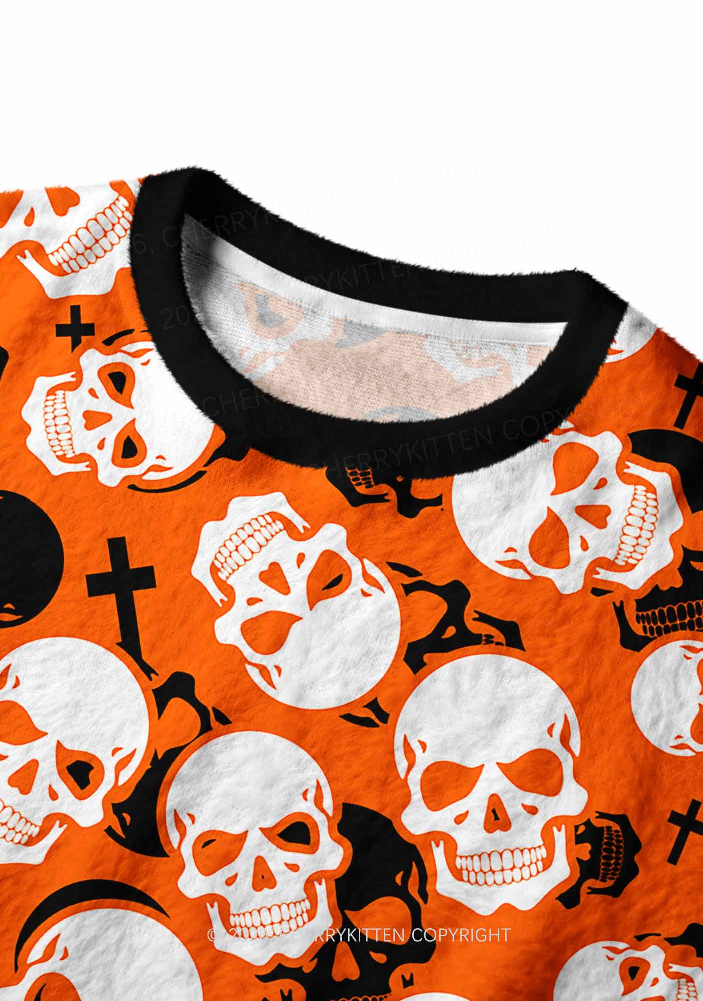 Halloween Orange Skull Cross Y2K Christmas Knit Sweatshirt Cherrykitten