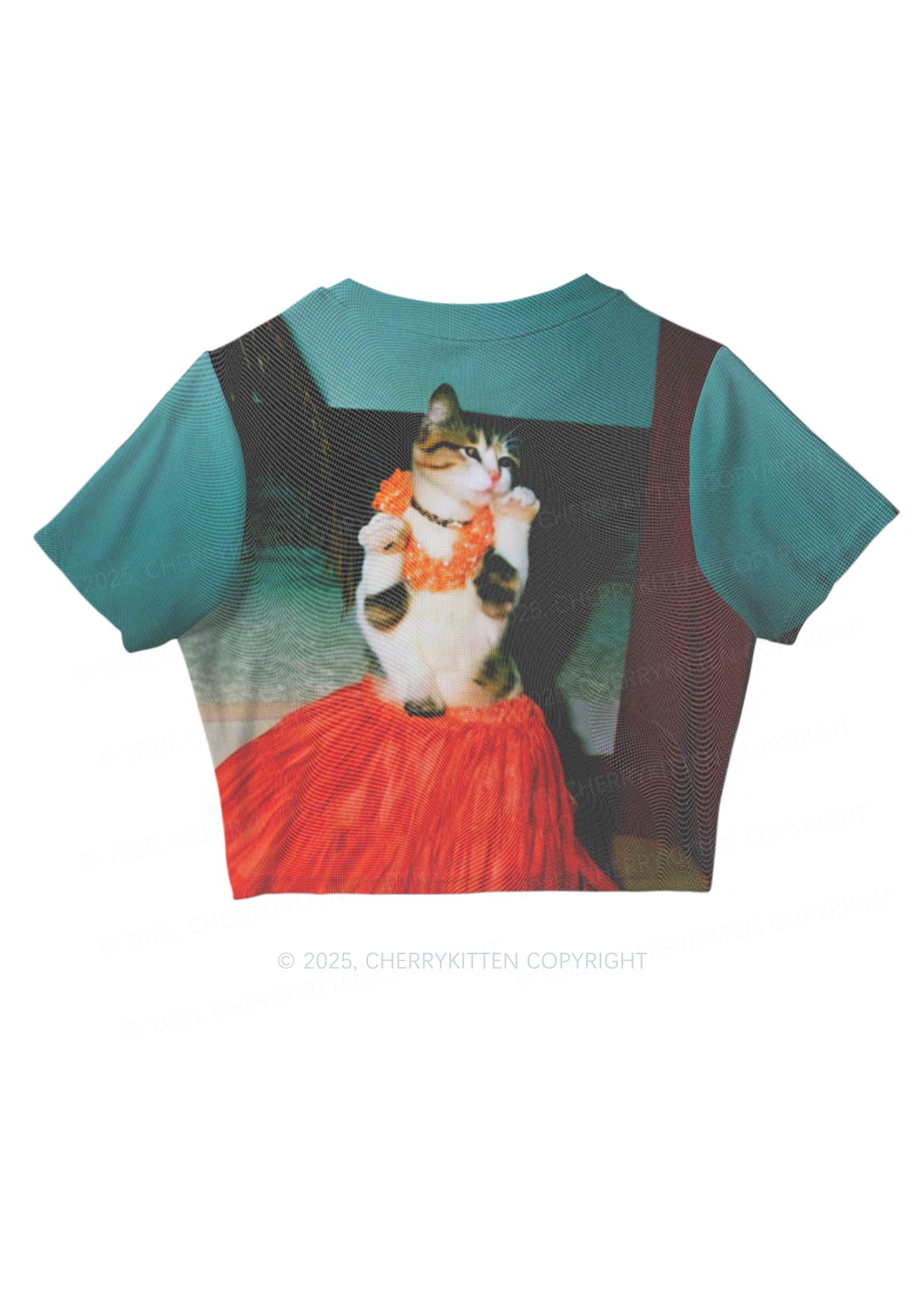 Dancing Cat Y2K Mesh Crop Top Cherrykitten