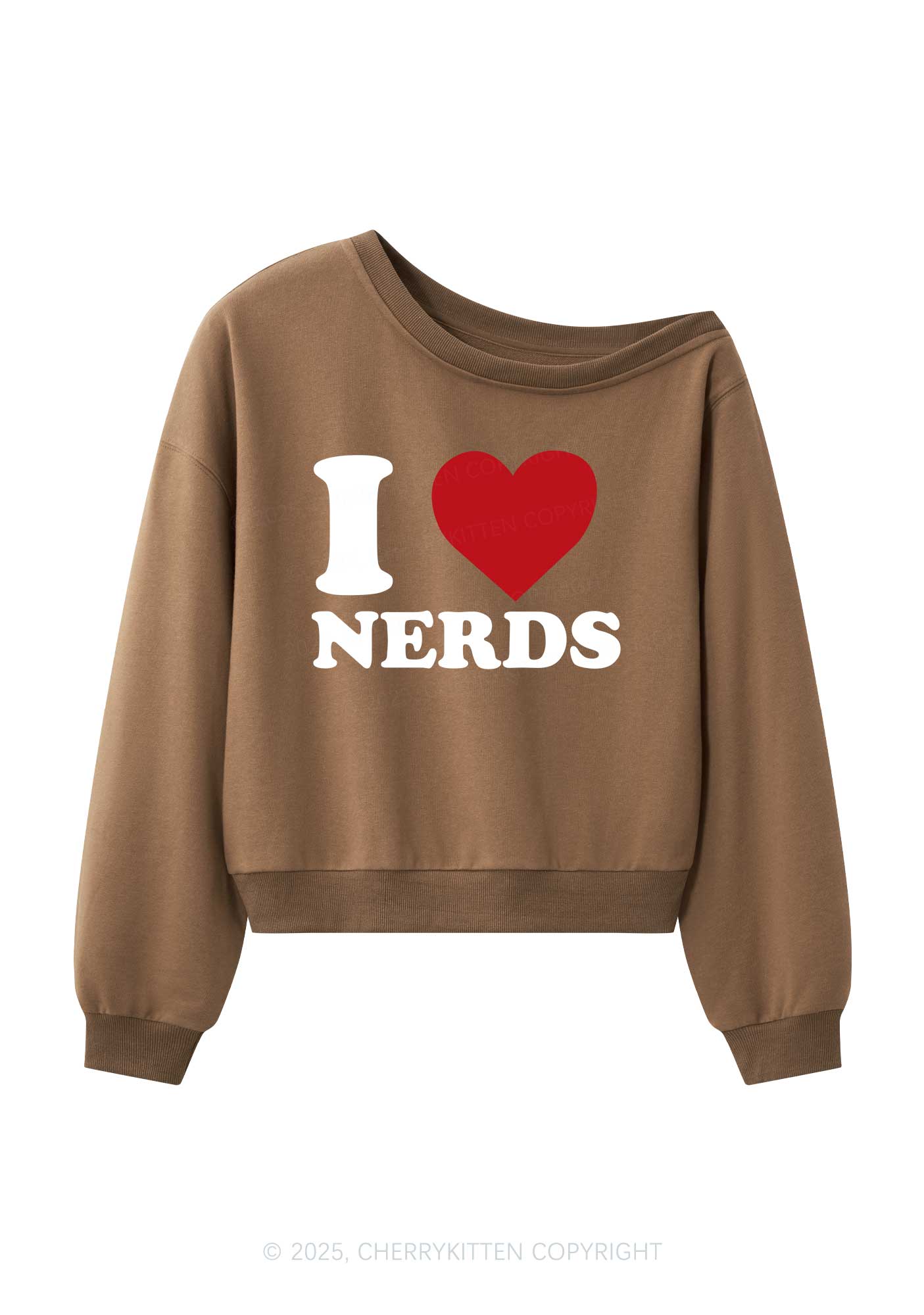 I Love Nerds Y2K Off Shoulder Sweatshirts Cherrykitten