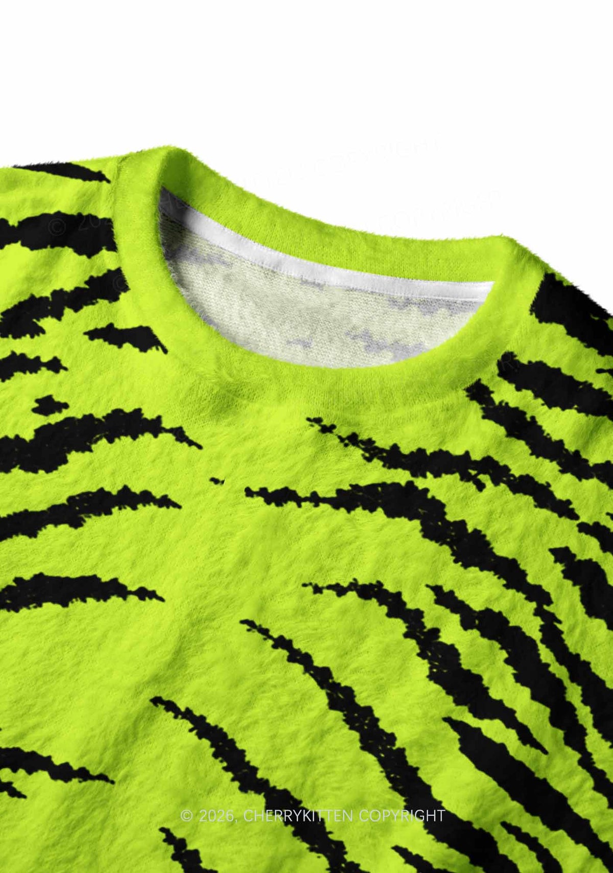 Green Zebra Y2K Knit Sweatshirt Cherrykitten