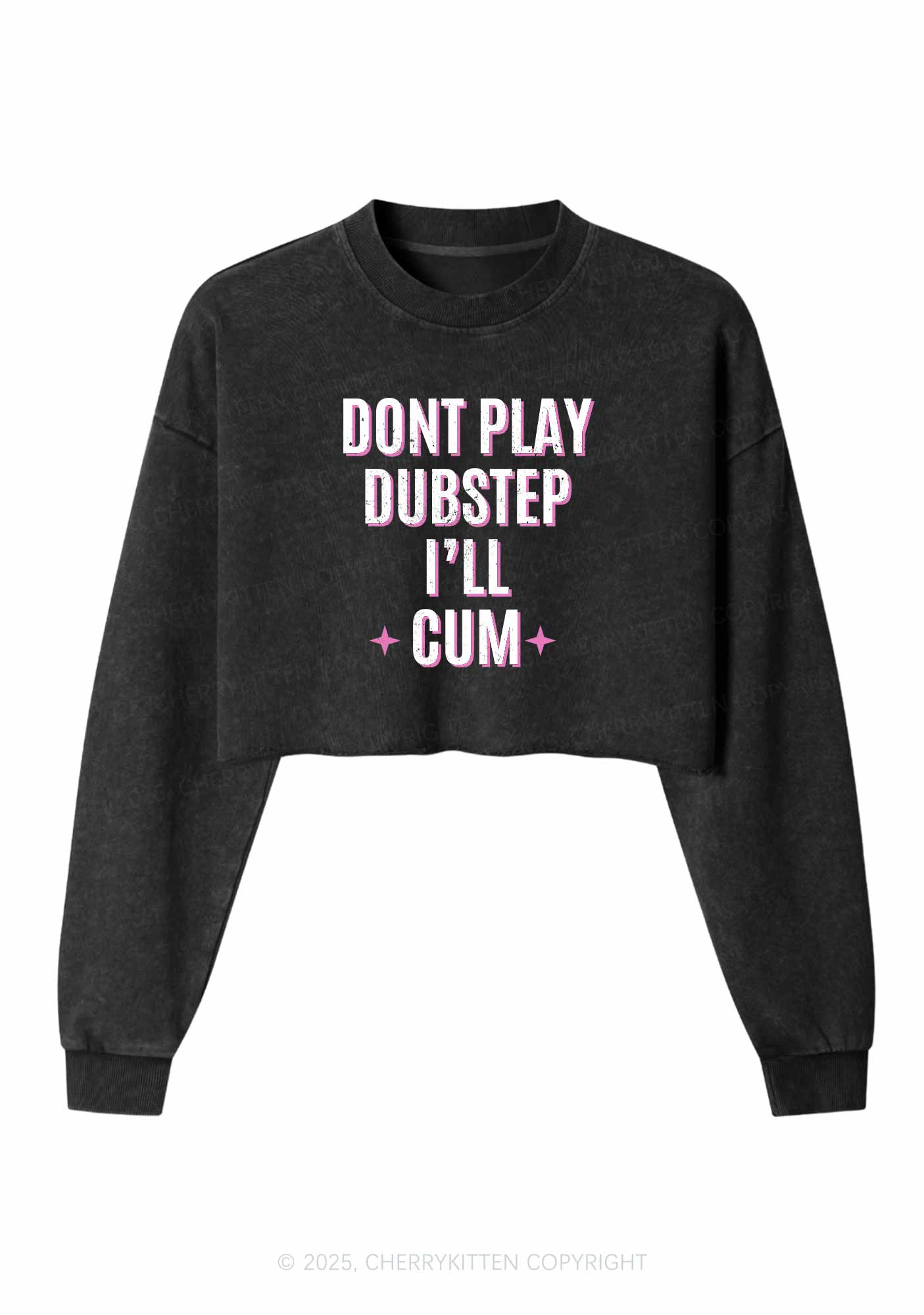 Dont Play Dubstep Y2K Crop Washed Sweatshirts Cherrykitten