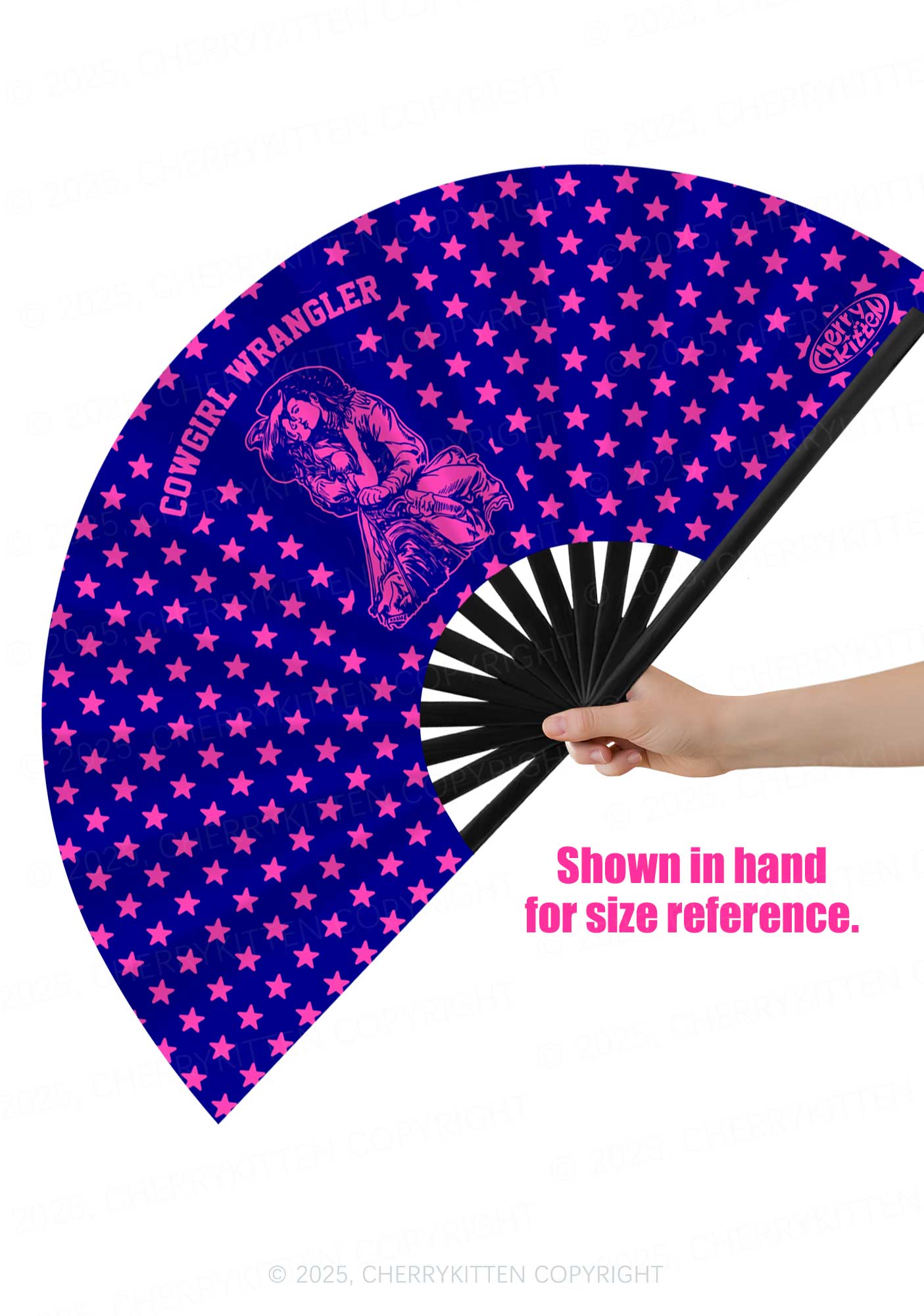 Blue Cowgirl Wrangler Pride Y2K Rave Hand Fan Cherrykitten