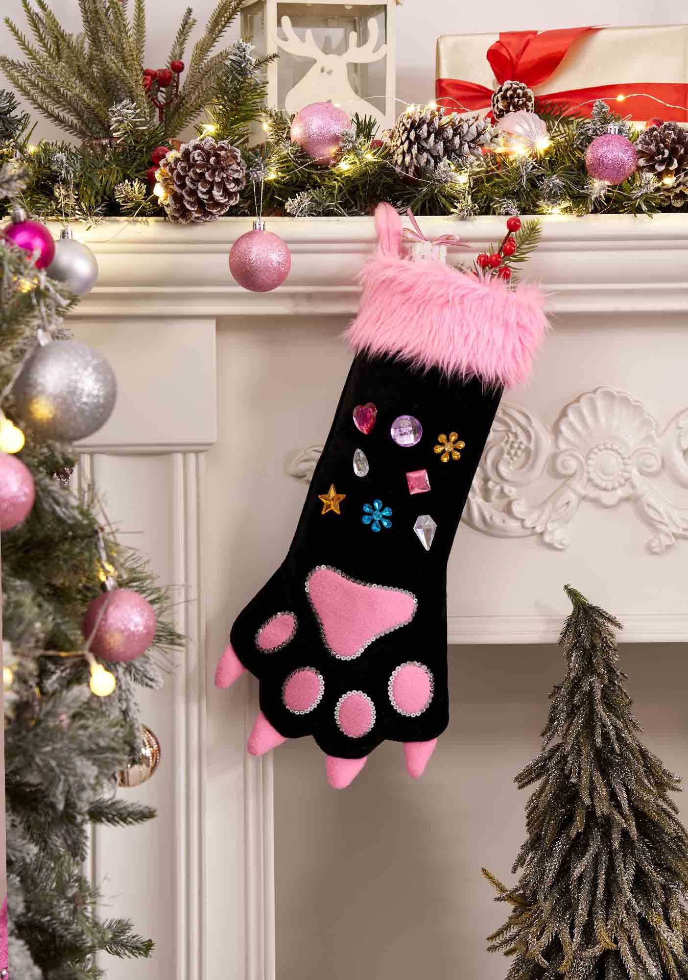 Custom Name Diamond Cat Paw Y2K Christmas Stockings Cherrykitten