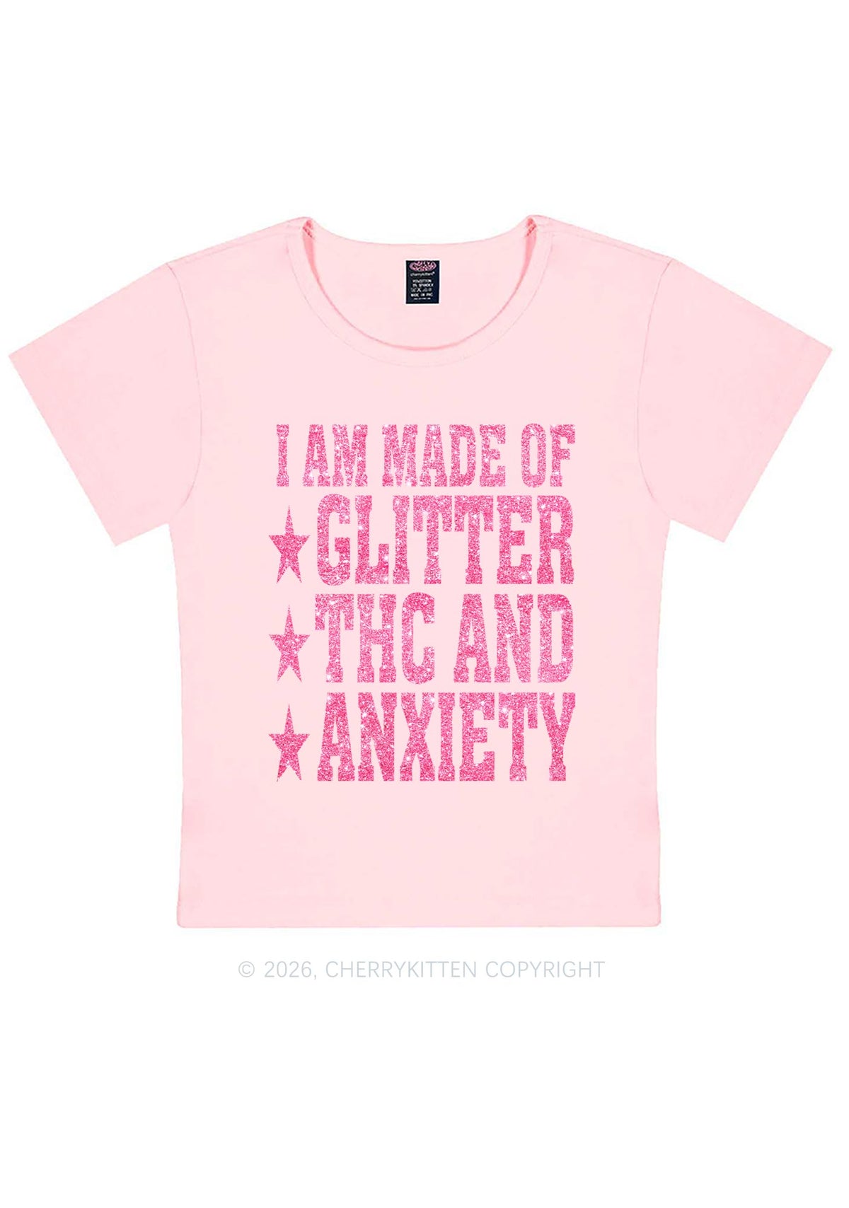 Made Of Glitter Thc Anxiety Y2K Baby Tee Cherrykitten
