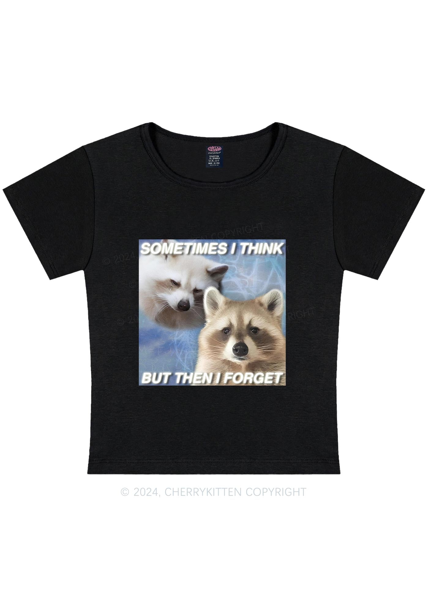 Raccoon Sometimes Think Y2K Baby Tee Cherrykitten