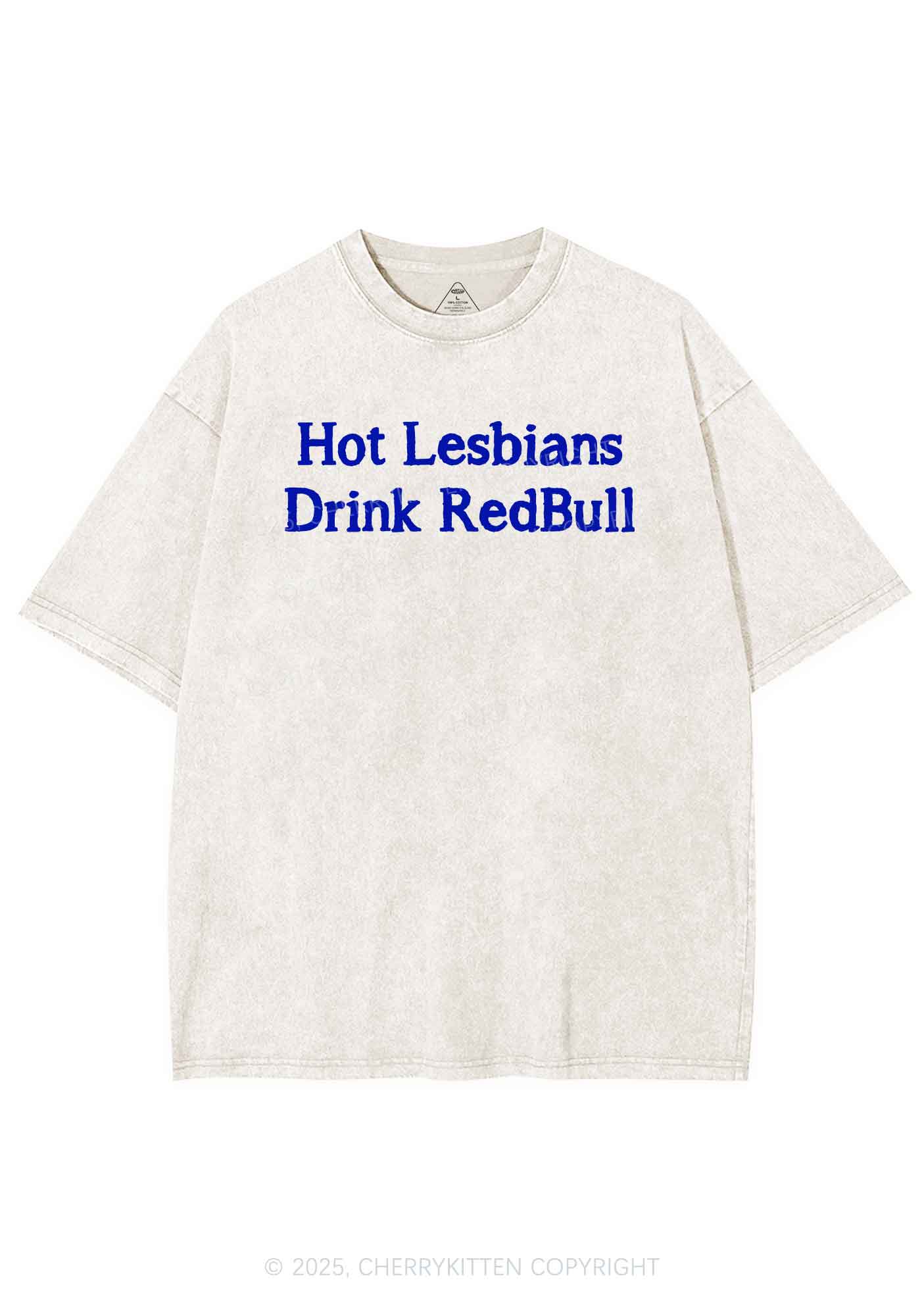Hot Lesbians Drink RedBull Pride Y2K Shirts Washed Tee Cherrykitten